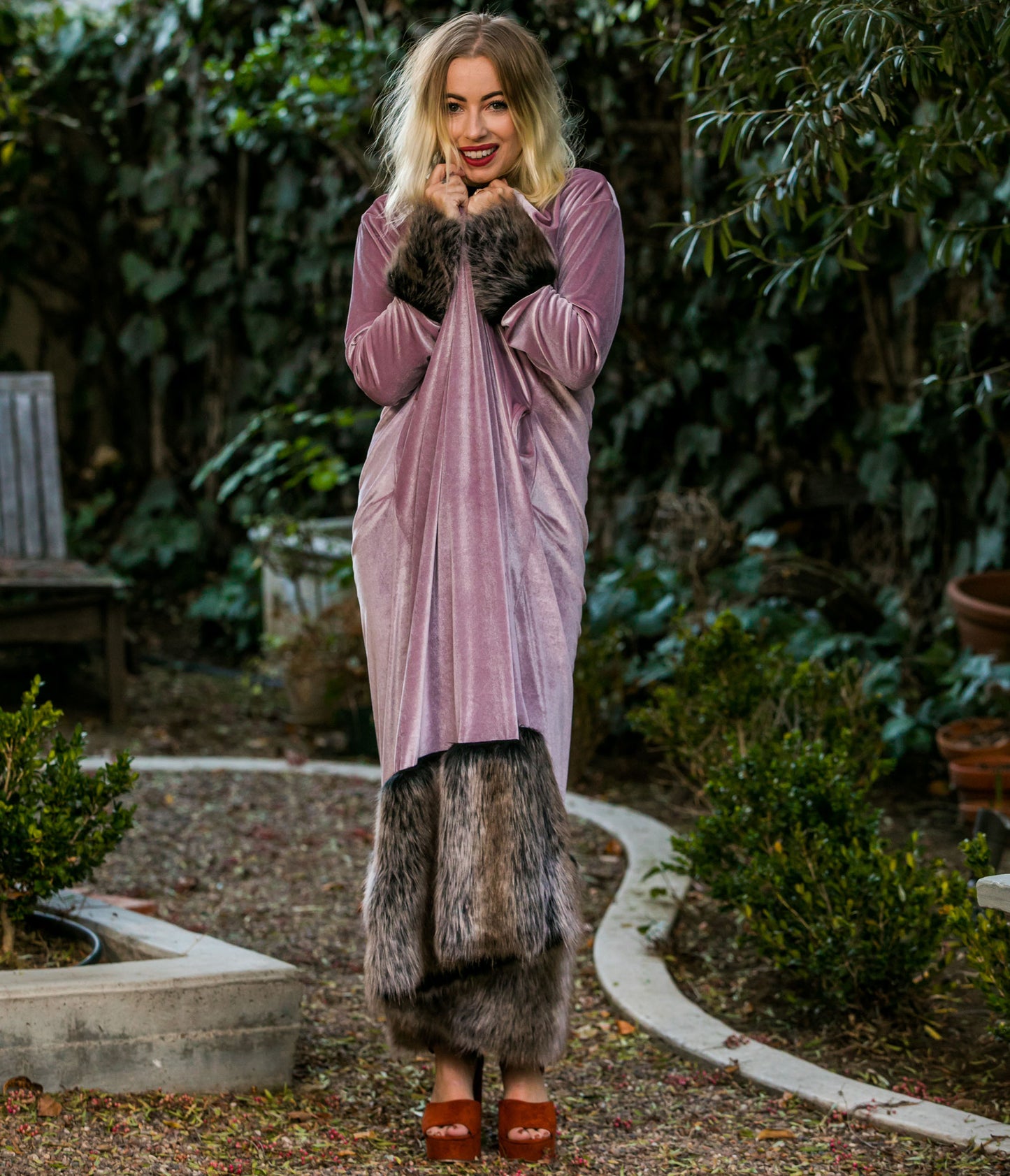 Jennafer Grace Blush Velvet Faux Fur Jacket