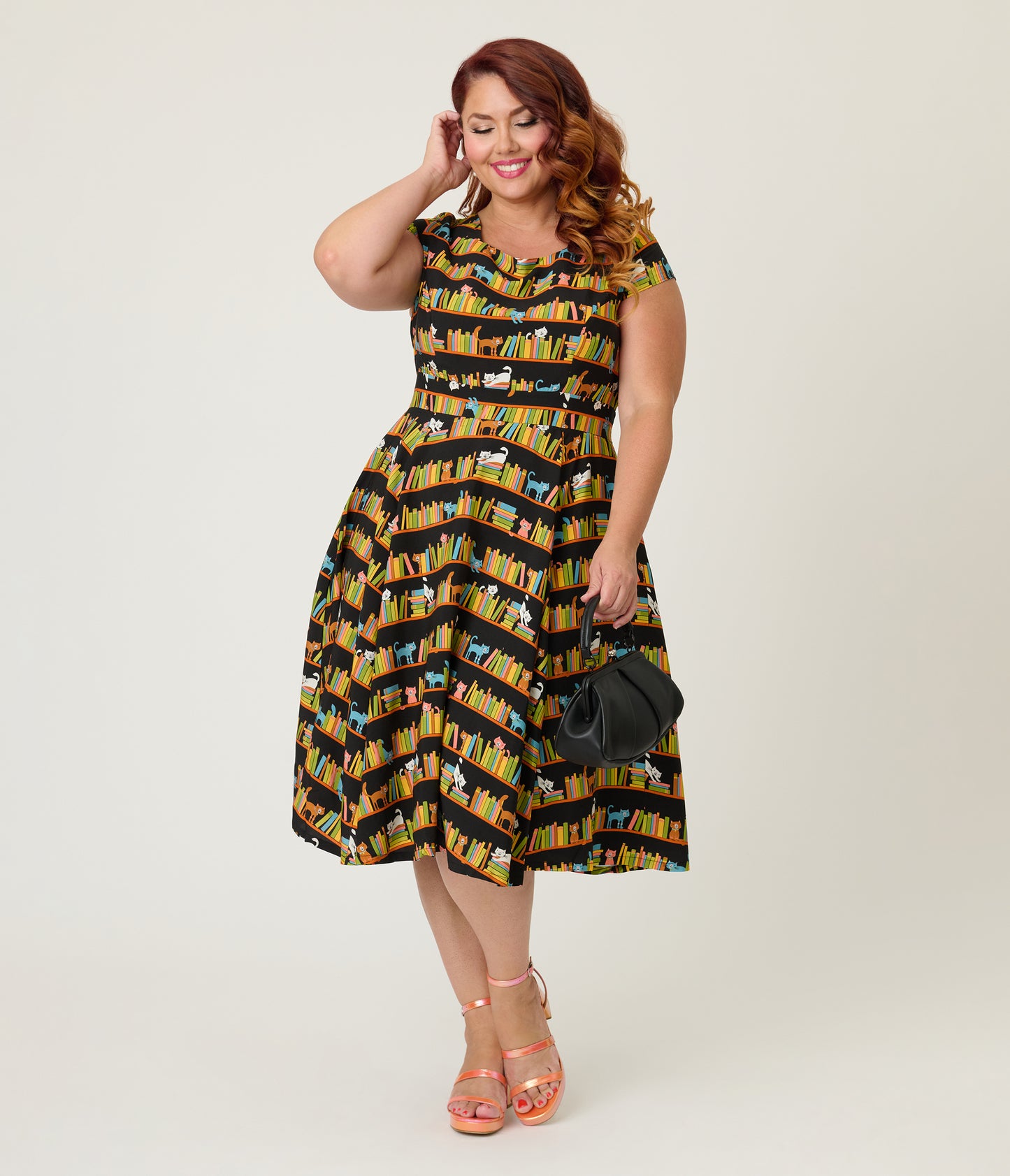 Magnolia Place Plus Size Bookshelf Cats Anna Swing Dress
