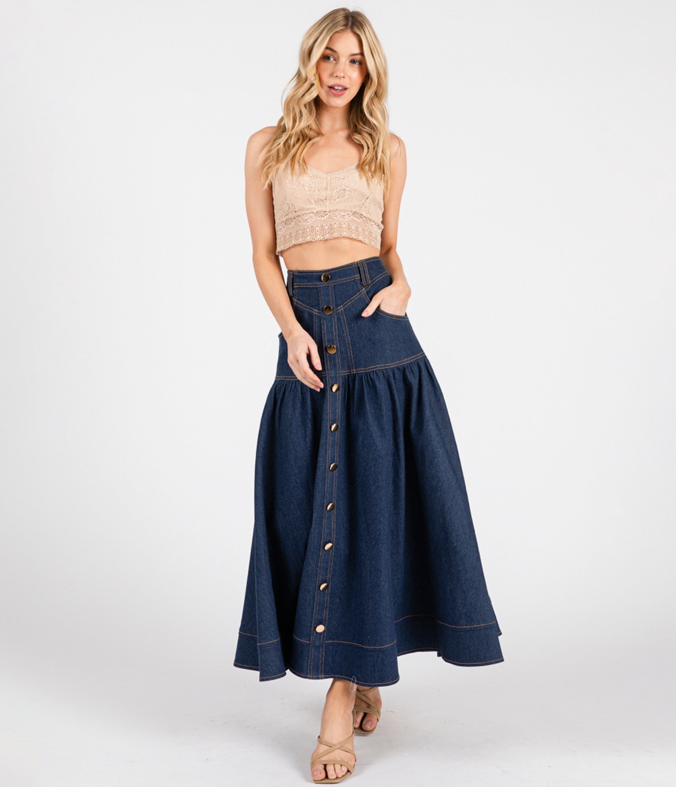 Dark Denim A-Line Maxi Skirt