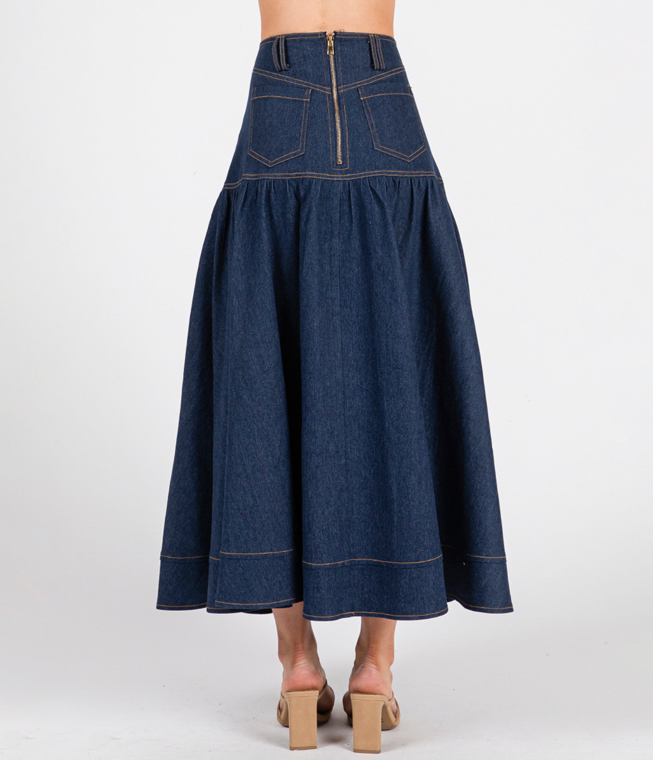 Dark Denim A-Line Maxi Skirt