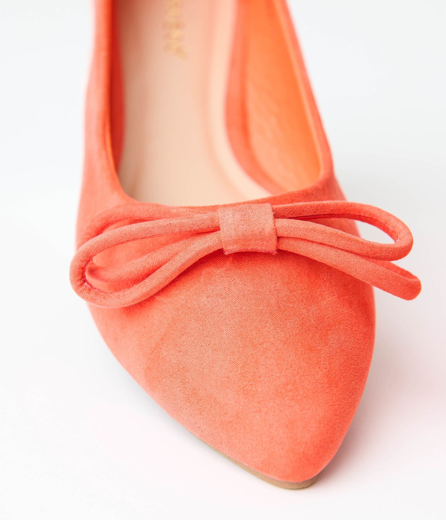 Orange Suede Pointed Toe Bow Flats