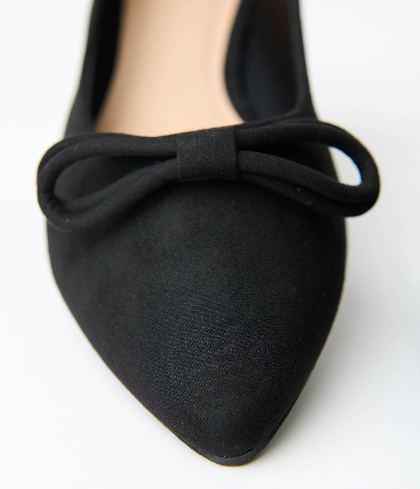 Black Suede Pointed Toe Bow Flats