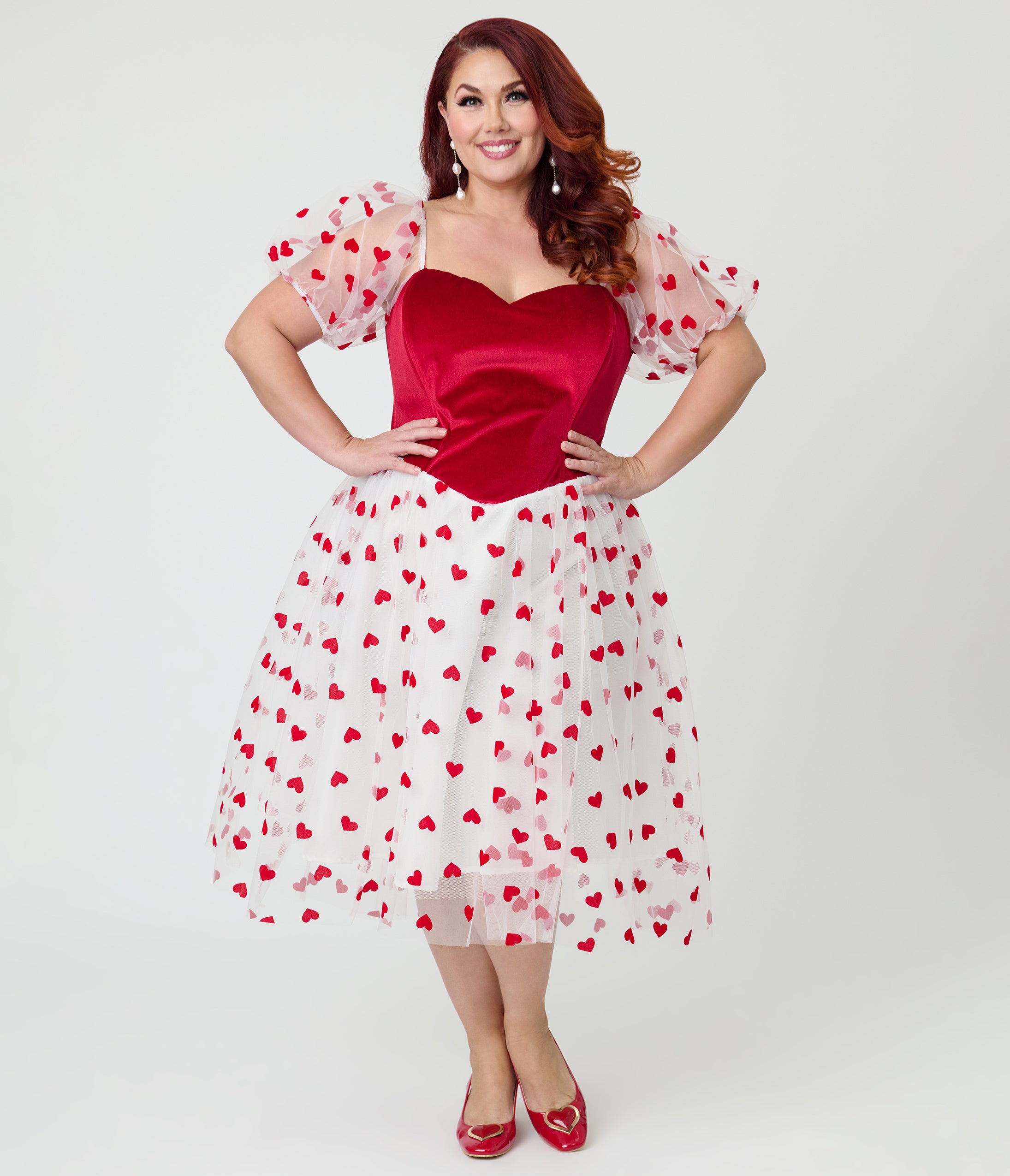 red and white plus size dress Barbie x Unique Vintage Hearts Loving You Swing Size:Customized 3 Piece Suit 44 Waist YGroup_floret-midi Women's Casual Dresses Ruffle