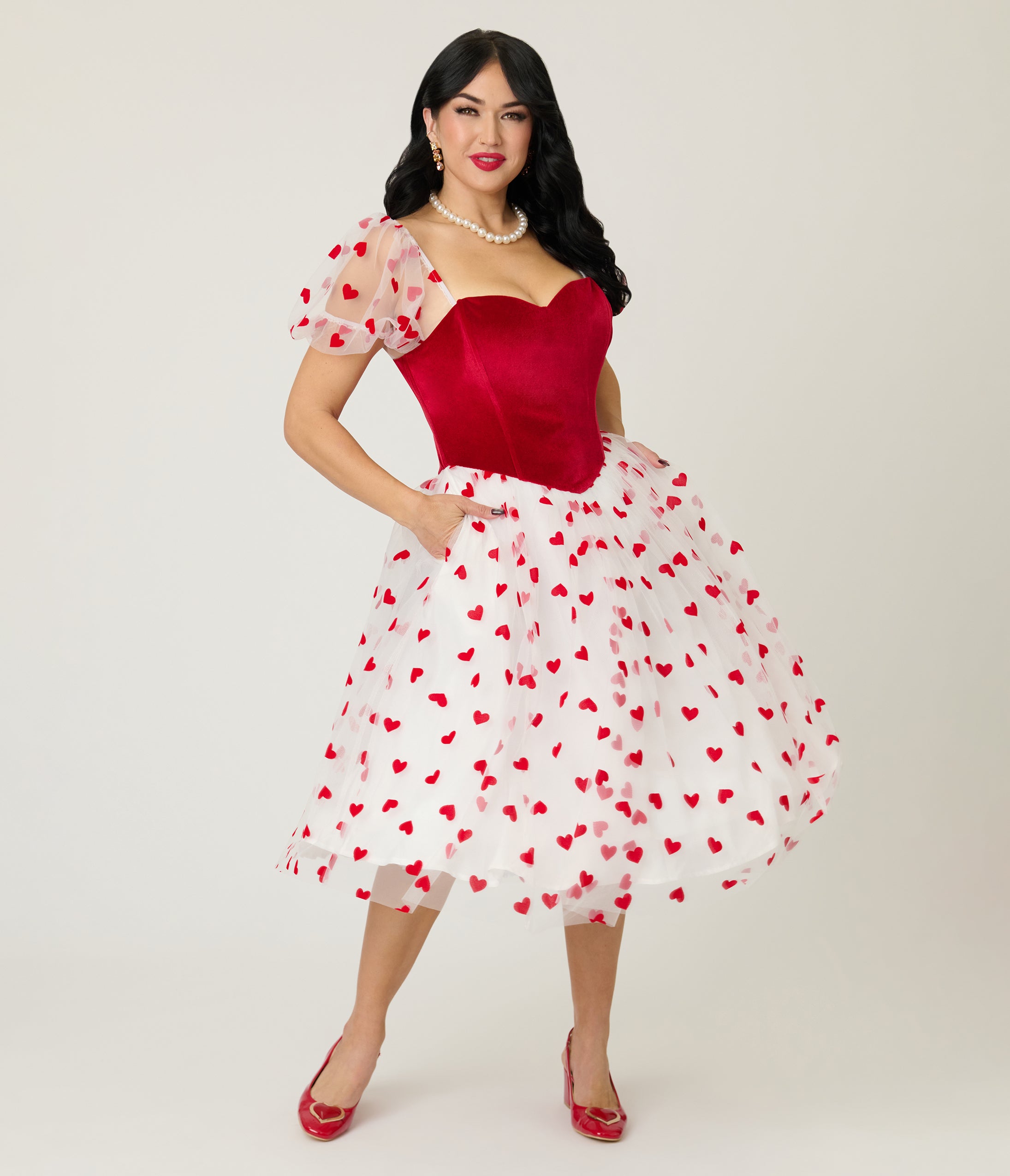 Barbie x Unique Vintage Red Hearts Loving You Swing Dress XL/14-16