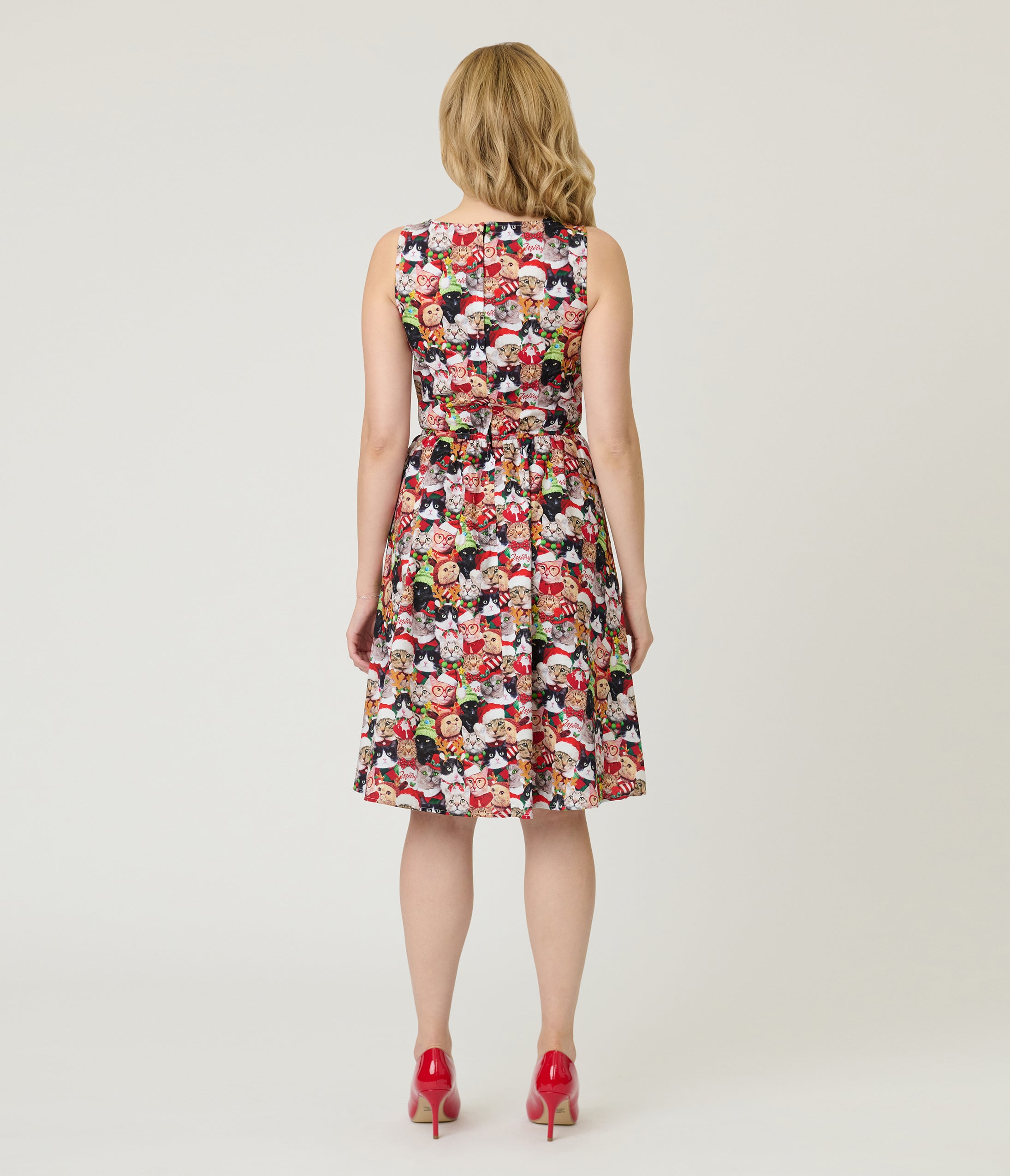 Retrolicious Holiday Cat Cotton Flare Dress