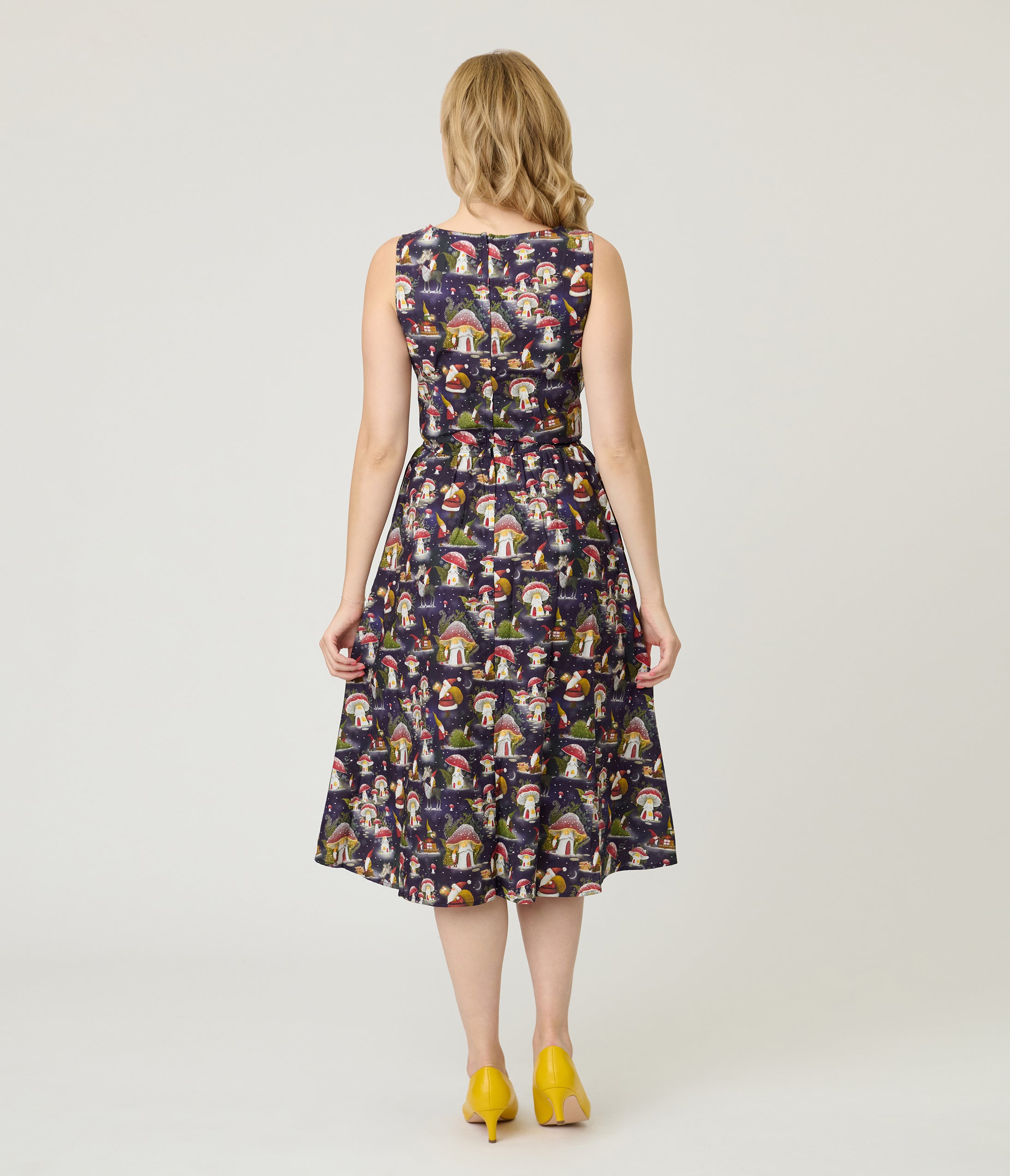 Retrolicious Navy & Gnome Santa Cotton Swing Dress