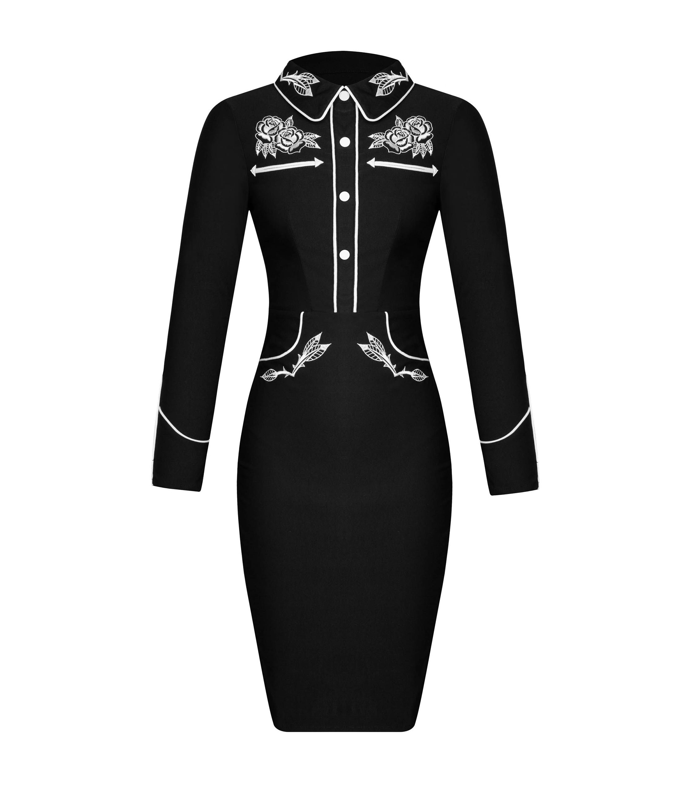 Western Black & White Roses June Pencil Dress