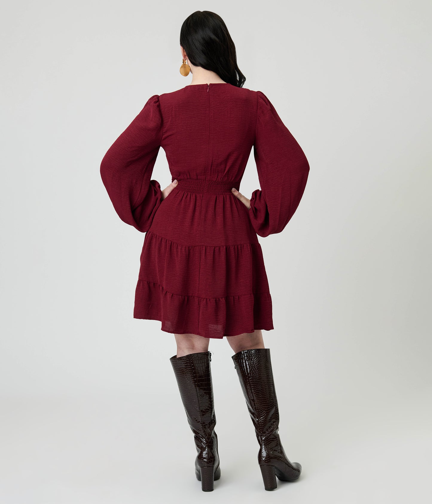 Burgundy Long Sleeve Mini Dress