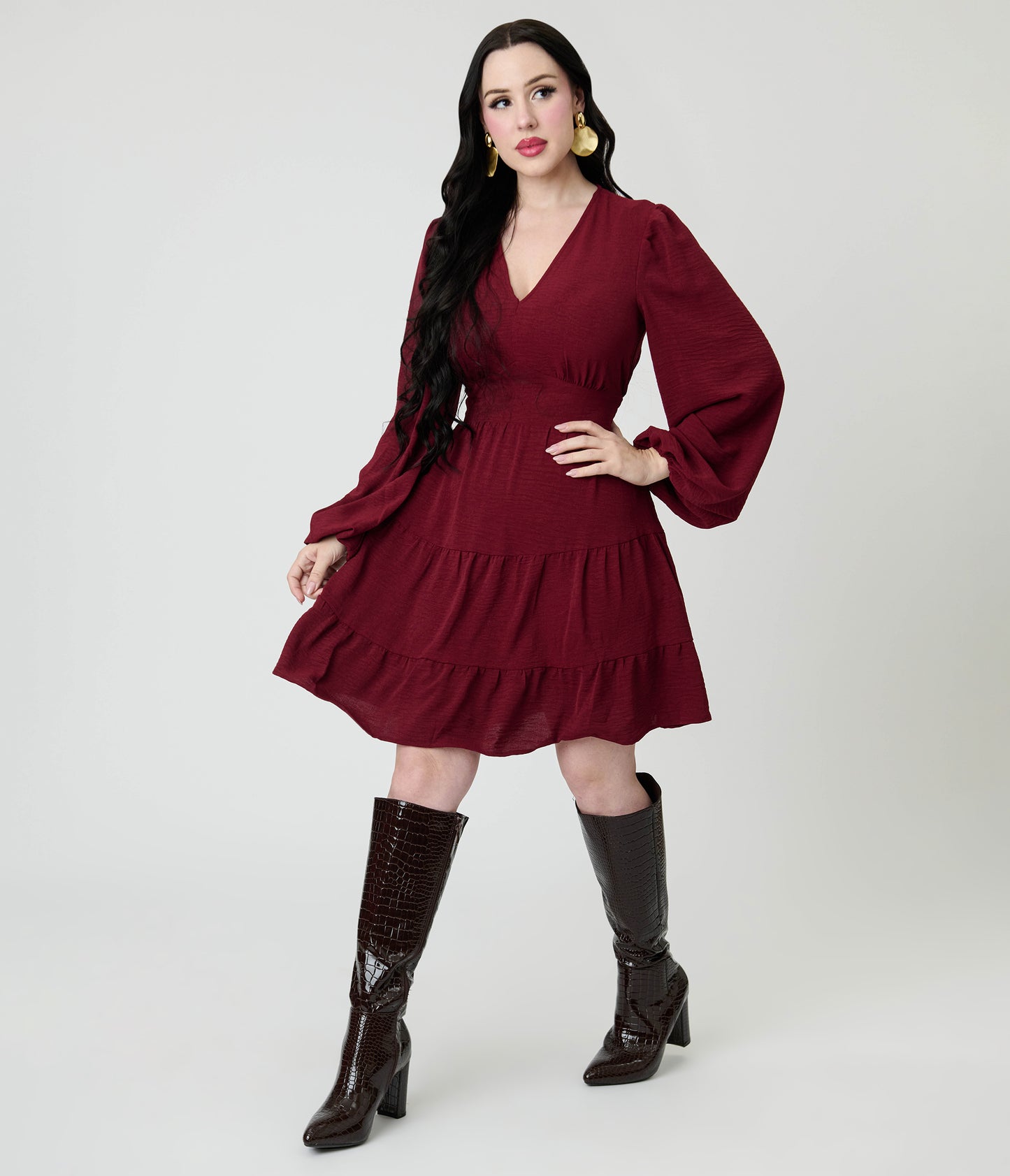 Burgundy Long Sleeve Mini Dress