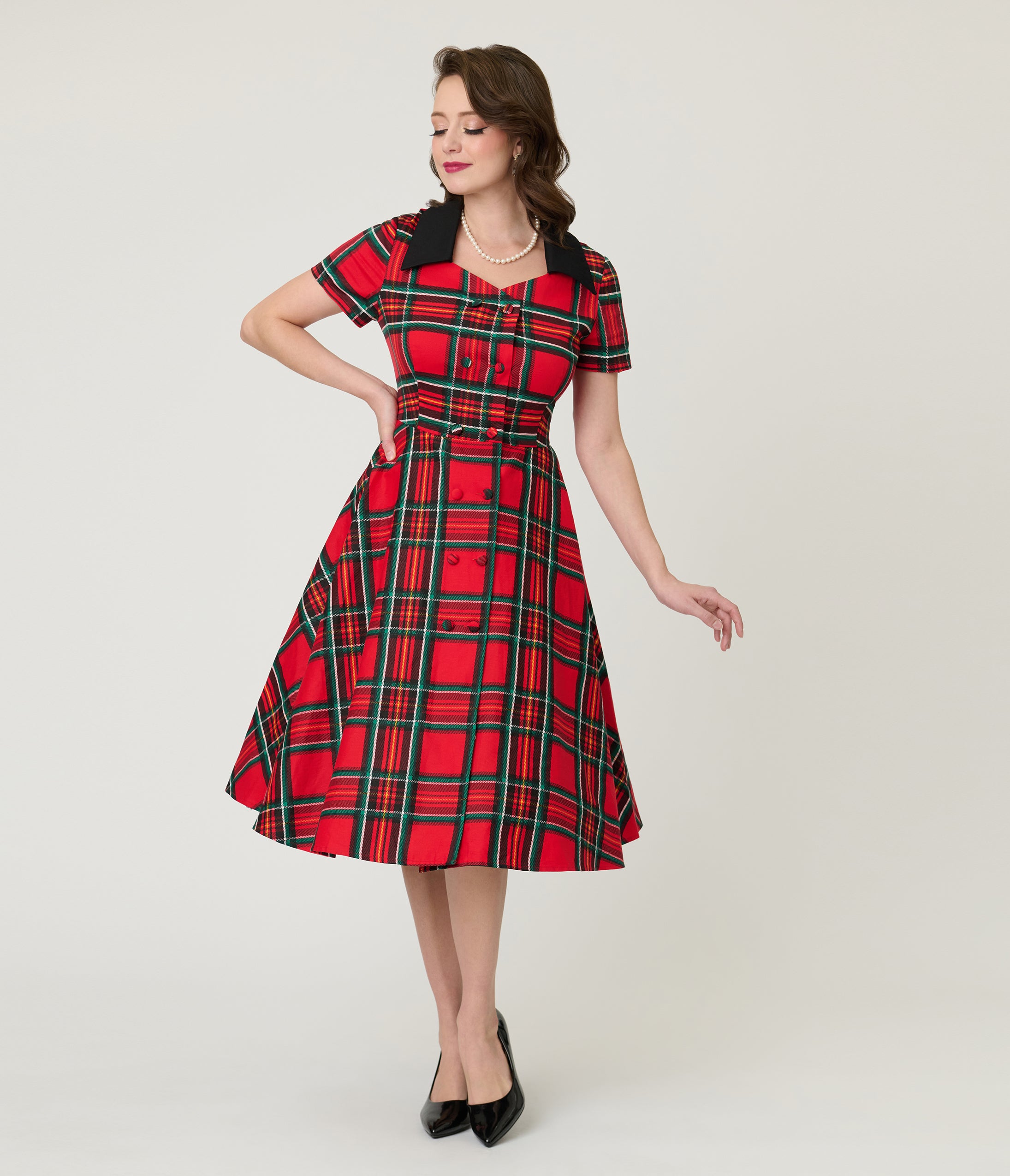 1950s Red Tartan Plaid Cotton Swing Dress