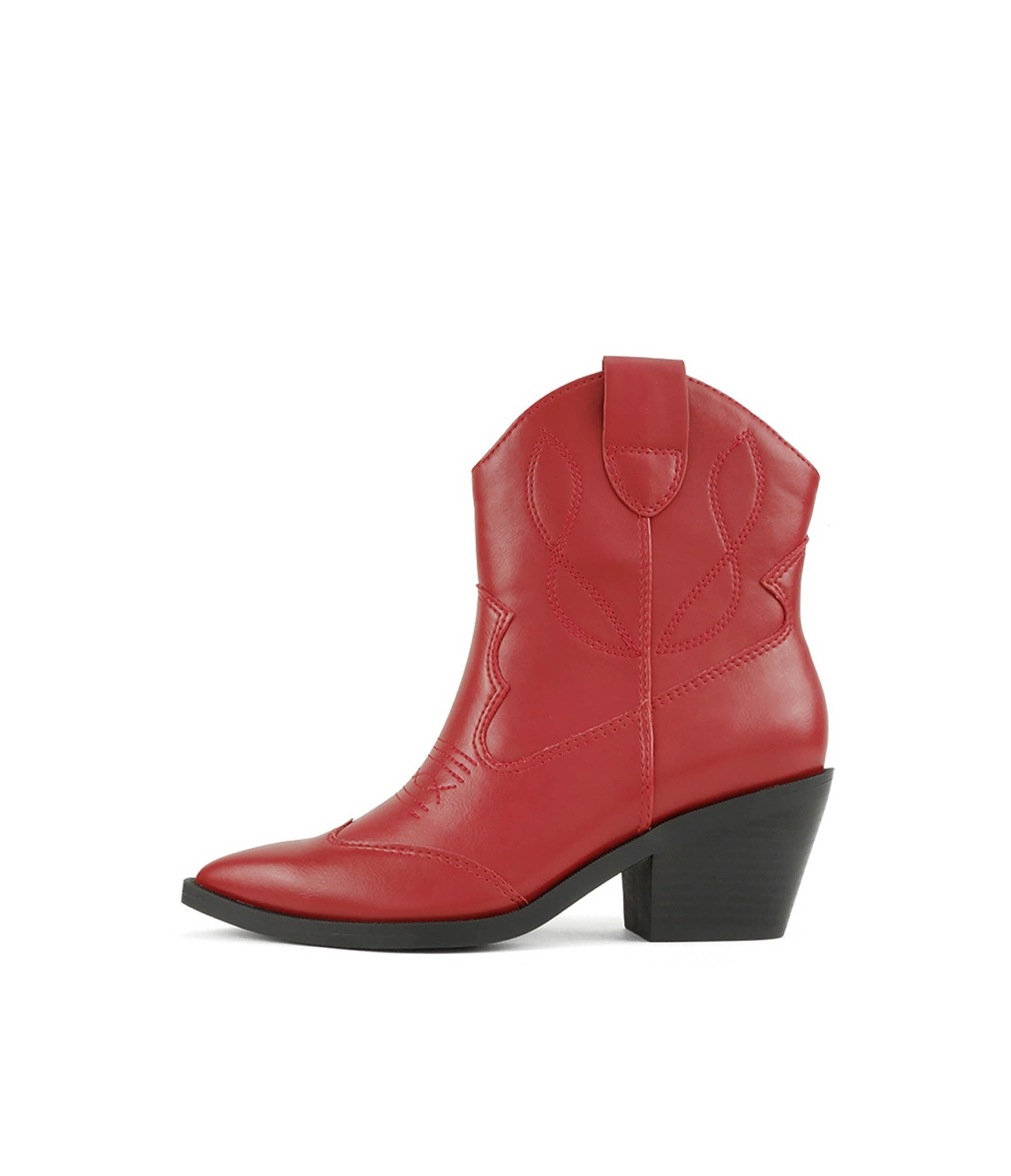 Red Leatherette Cowboy Ankle Boot