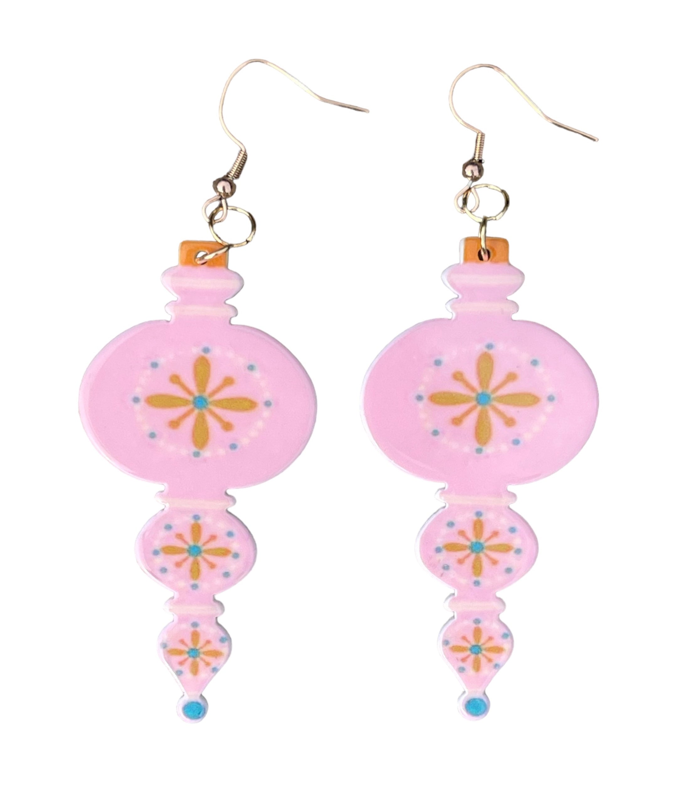 Pink Retro Holiday Ornament Earrings