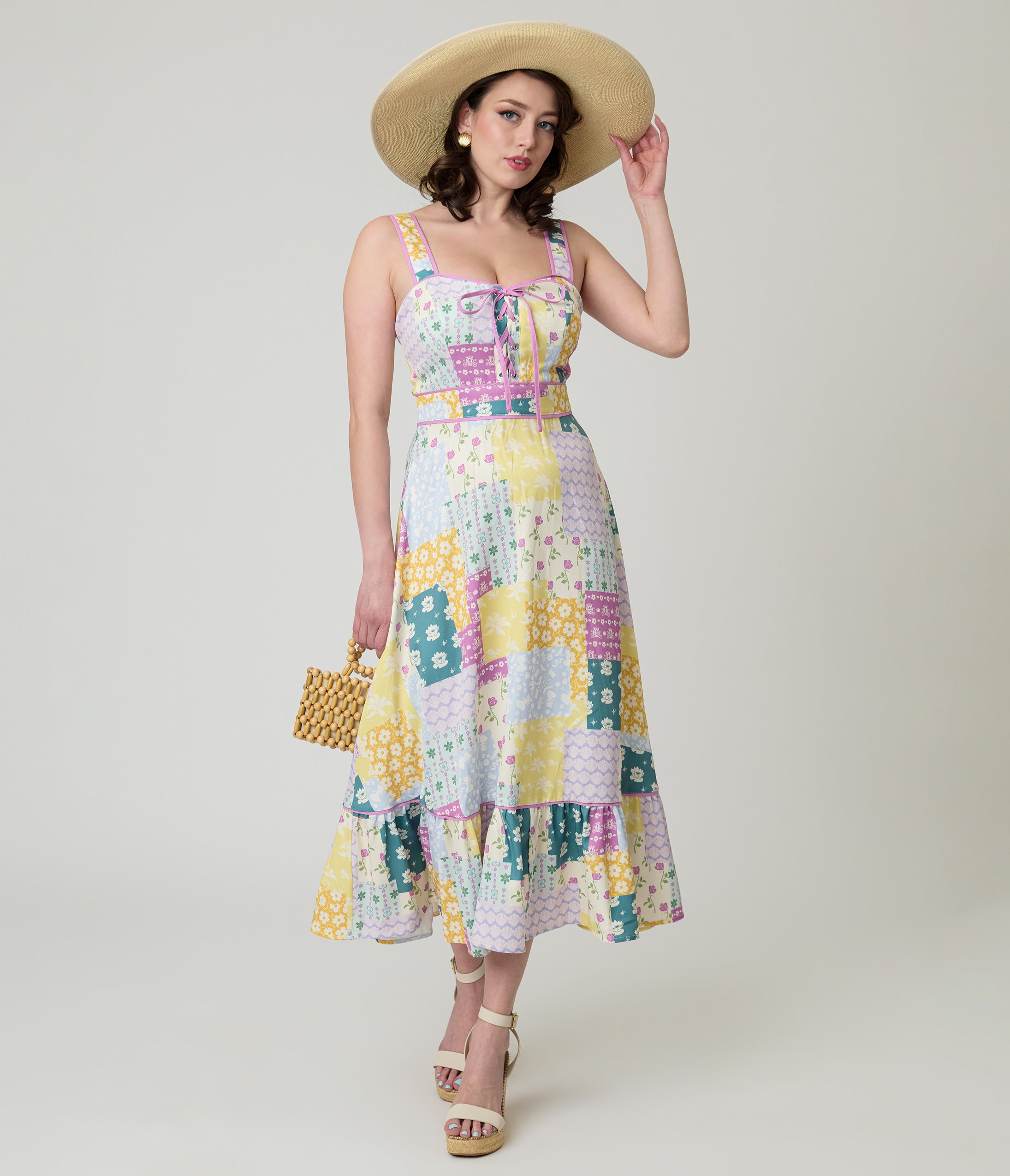 Disney Princess Collection by Unique Vintage Patchwork Corset Midi Dre