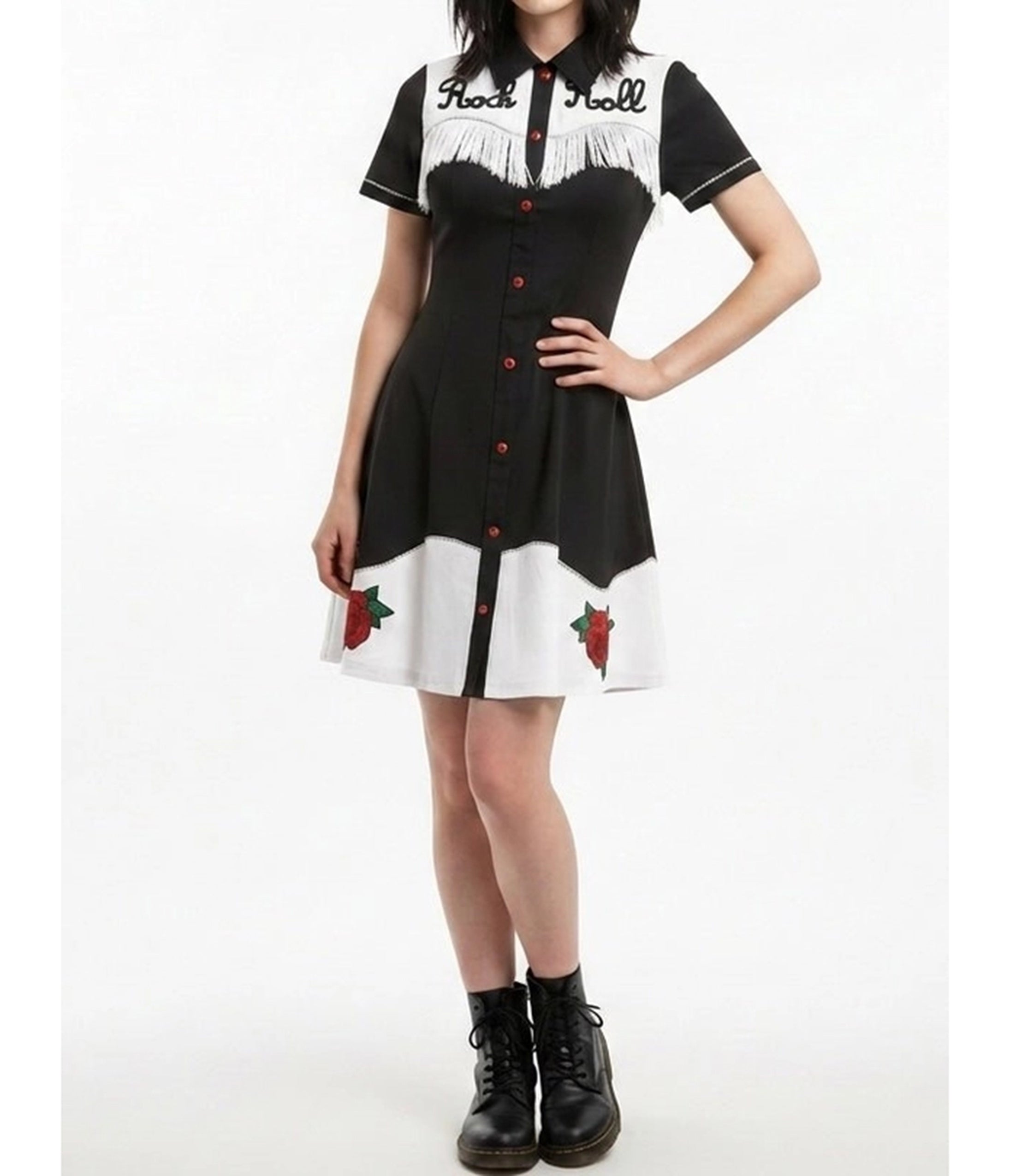 fringe shirt dress Black & White Embroidered Fringe Shirt Dress Unique Vintage