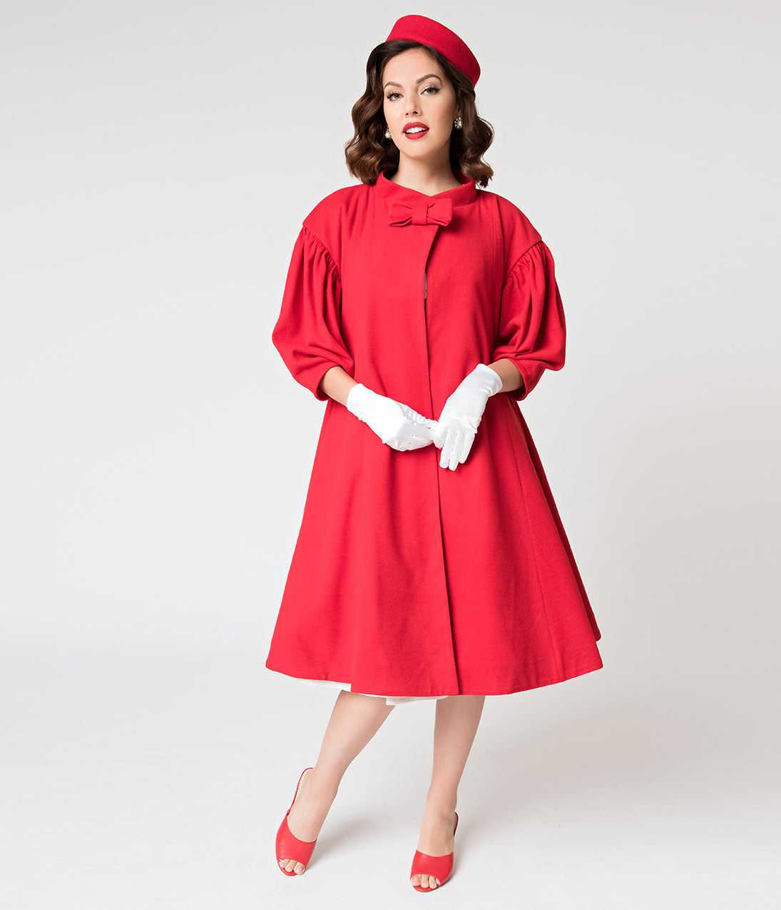 Barbie™ x Unique Vintage 1960s Style Red Flare Swing Coat - Unique Vintage - Womens, TOPS, OUTERWEAR