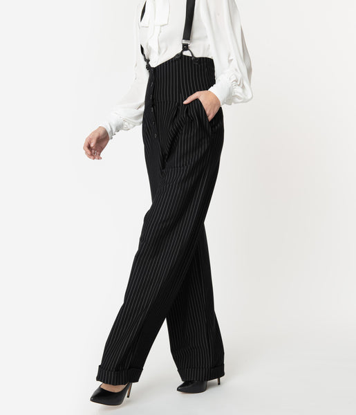 Unique Vintage Thelma High-Waisted Suspender Trousers for Women