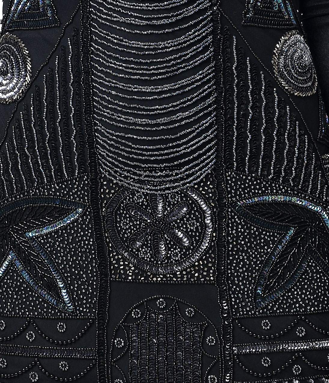 Unique Vintage 1920s Style Black Hand Beaded Fringe Bosley Flapper Dress