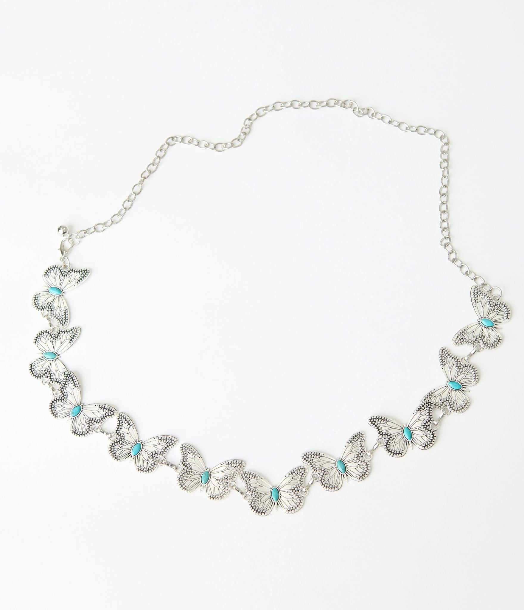 Antique Silver & Turquoise Butterfly Chain Belt - Unique Vintage - Womens, ACCESSORIES, JEWELRY