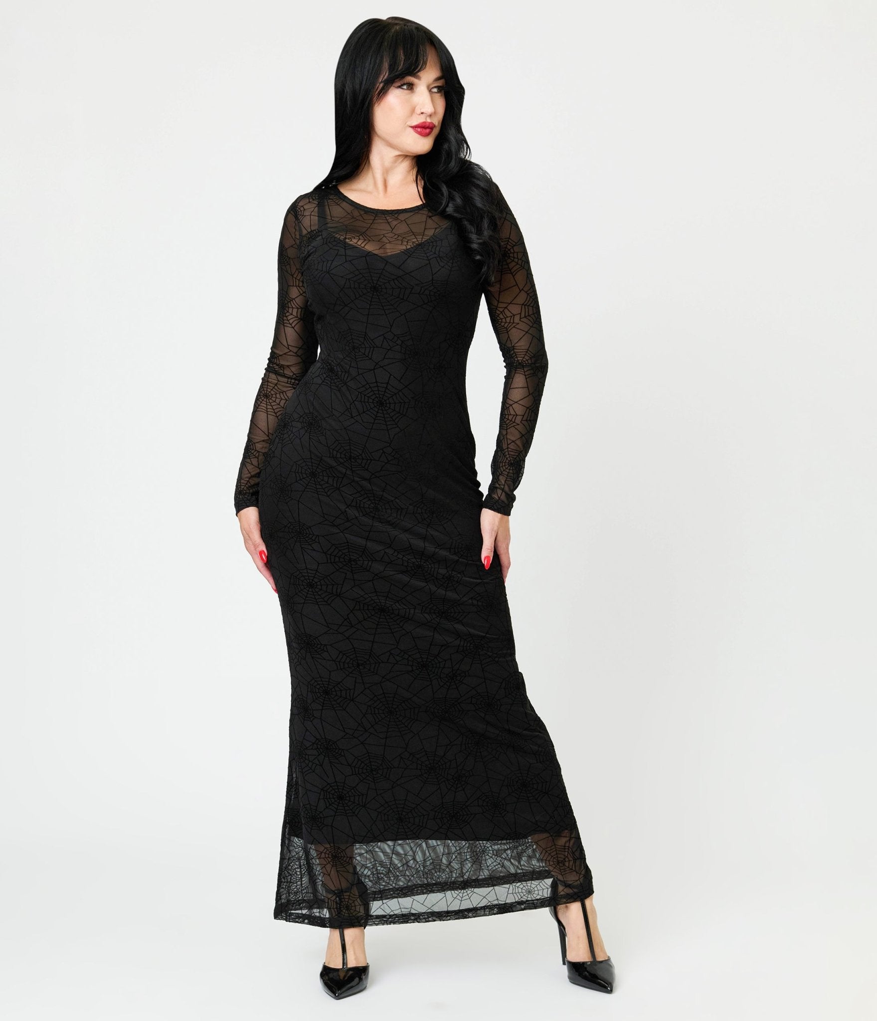 Banned Black Spiderweb Mesh Maxi Dress - Unique Vintage - Womens, DRESSES, MAXI