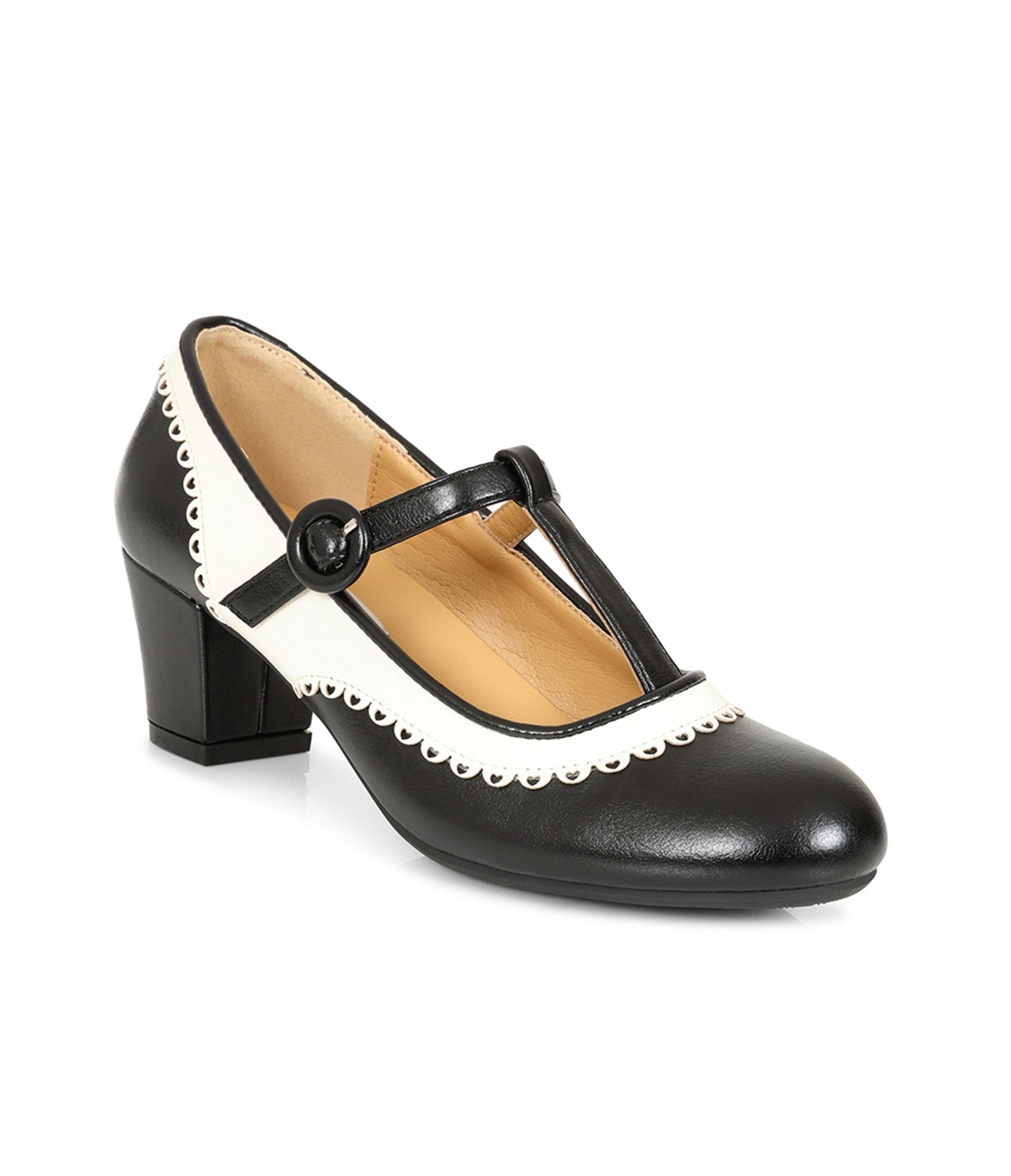 Banned Black & White Leatherette T-Strap Heels - 39 - Unique Vintage Banned Black & White Leatherette T-Strap Heels - 39 - Unique Vintage