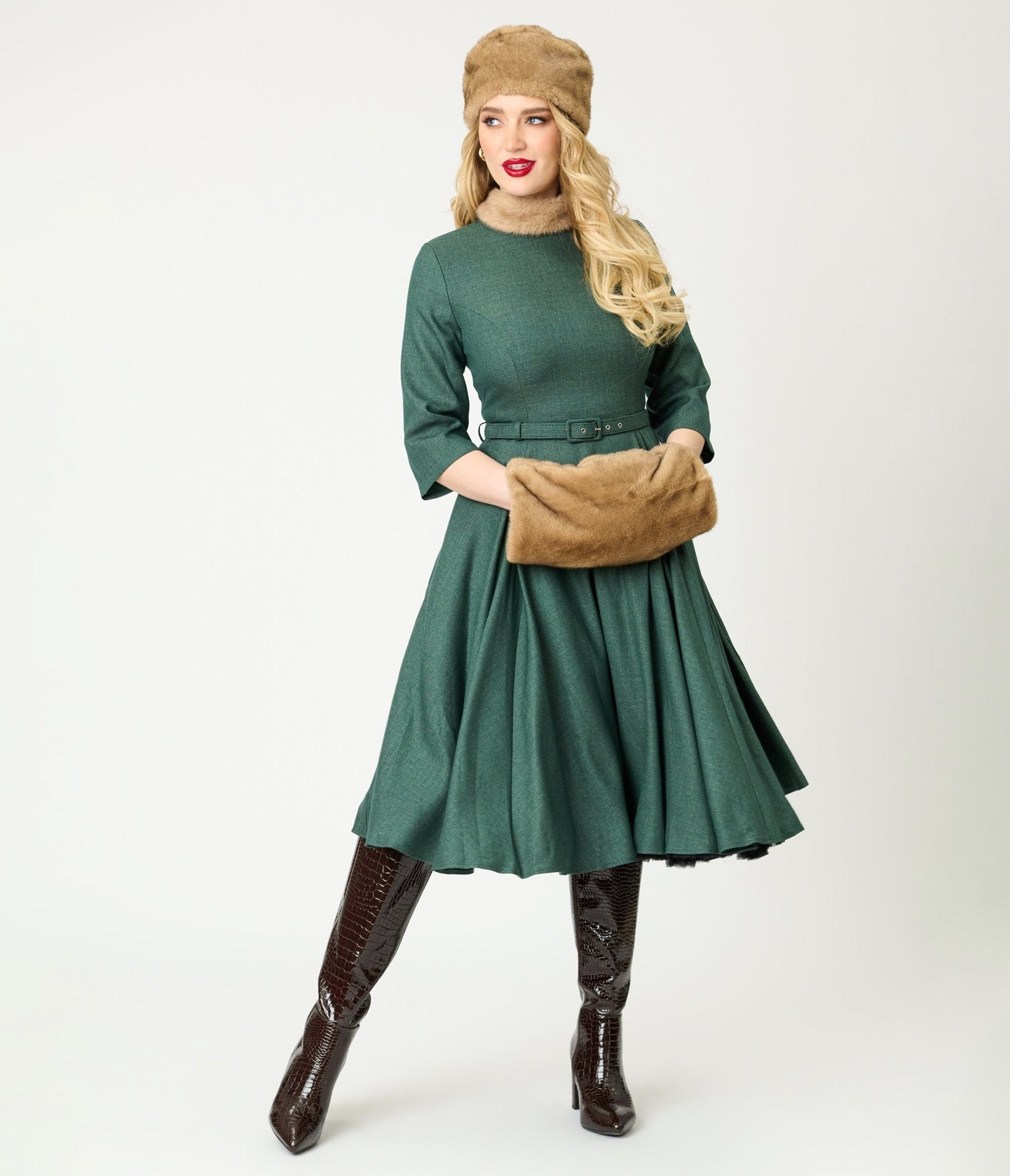 dark green dress with brown boots RachelMiranda_HoneySweetPetite on LTK