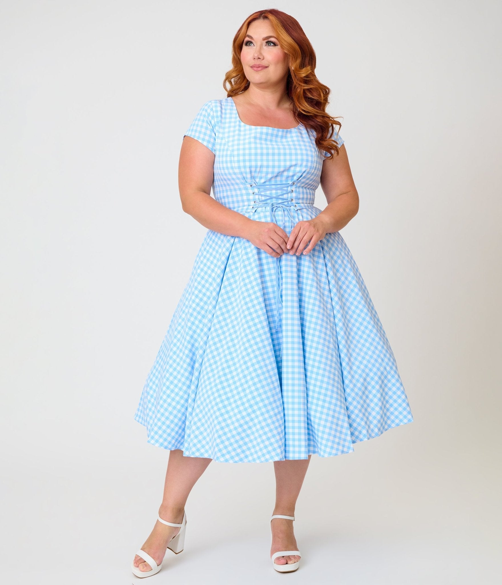 Banned Plus Size Sky Blue Gingham Lola Swing Dress – Unique Vintage
