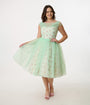 Barbie x Unique Vintage 1960s Green Chiffon & Rose Modern Art Swing Dress