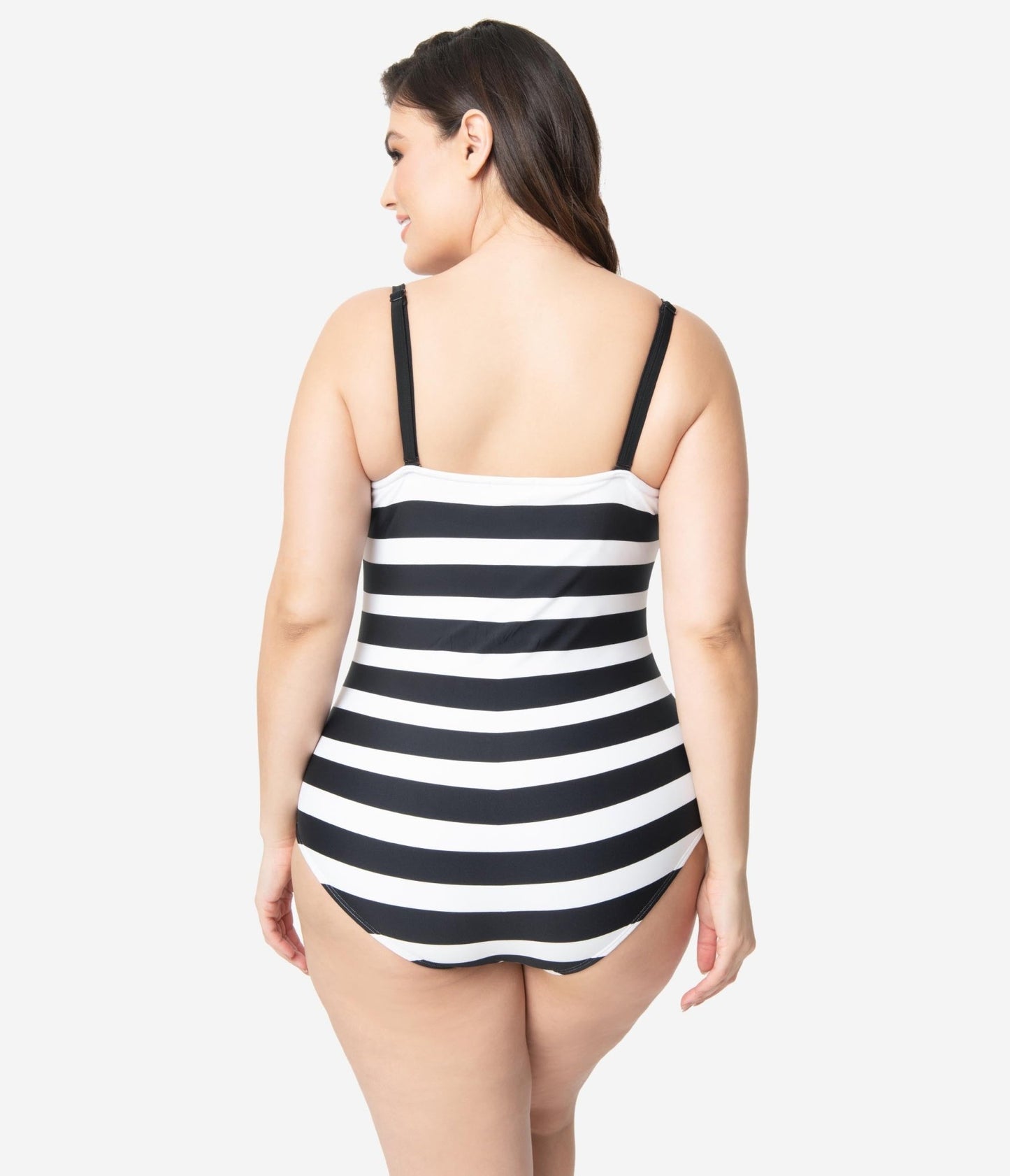 Barbie™ x Unique Vintage Plus Size Black & White Chevron Stripe One Piece Bathing Suit - Unique Vintage - Womens, SWIM, 1 PC