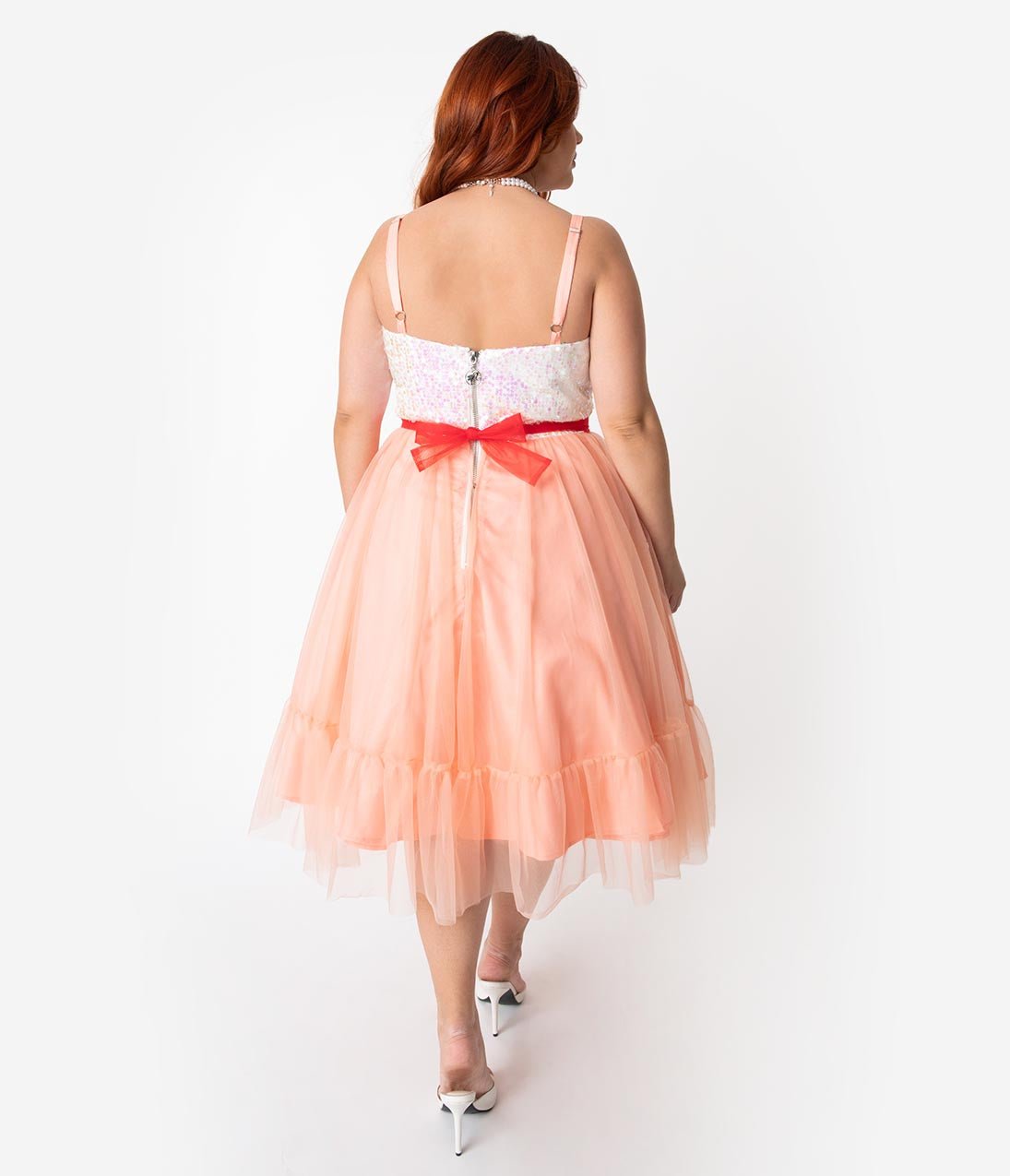 Barbie™ x Unique Vintage Plus Size Peaches N Cream Chiffon Dress - Unique Vintage - Womens, DRESSES, PROM AND SPECIAL OCCASION