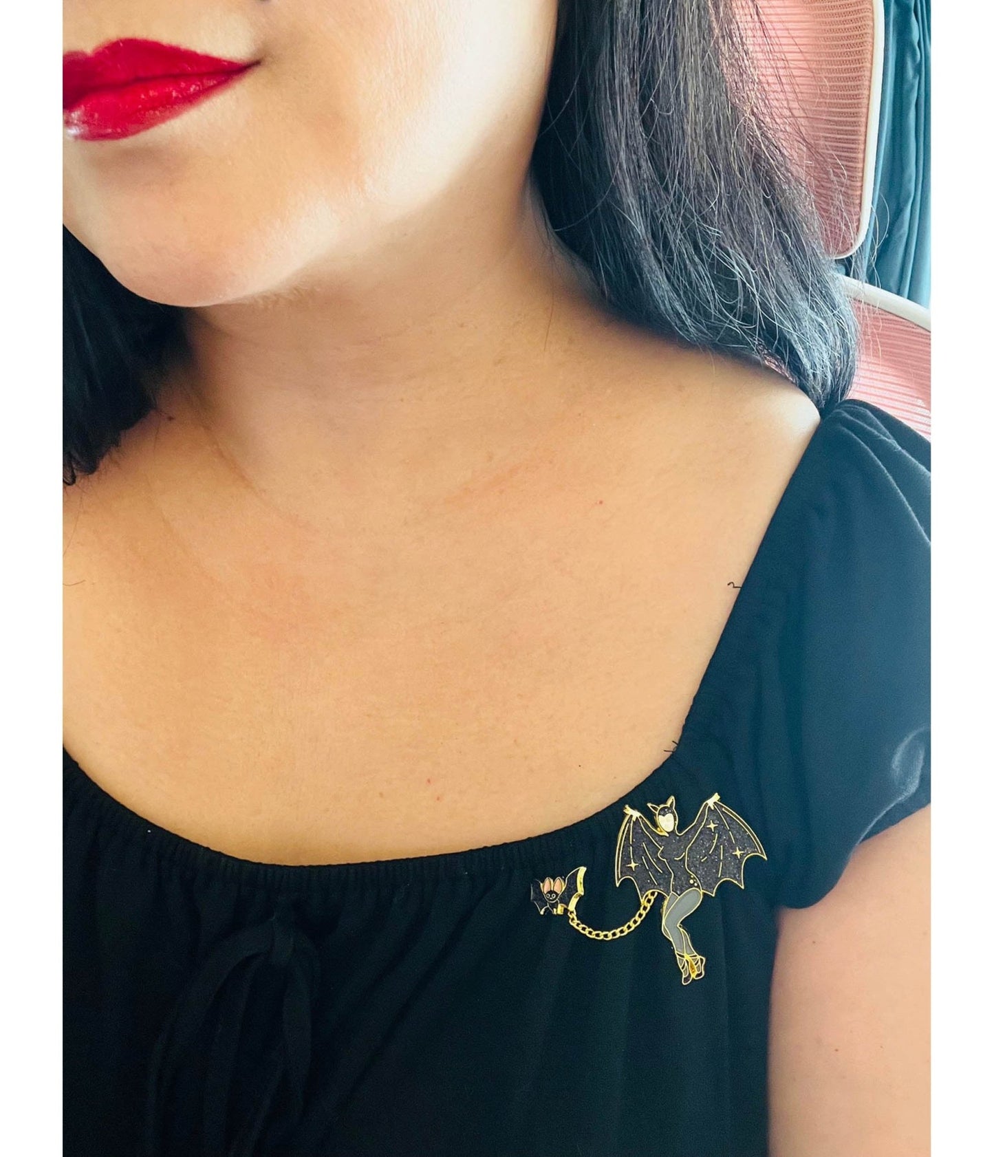 Bat Lady & Her Wingman Enamel Pin - Unique Vintage - Womens, ACCESSORIES, JEWELRY