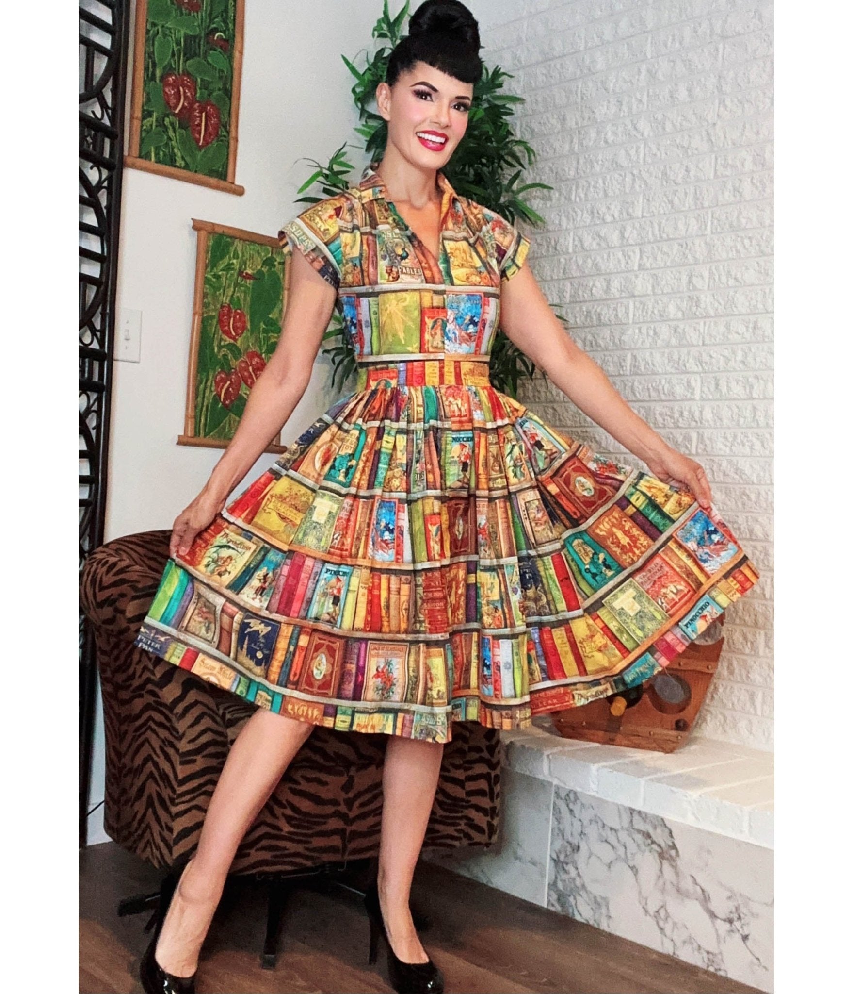 Bernie Dexter Book Print Swing Dress Unique Vintage Bernie Dexter Book Print Swing Dress Unique Vintage