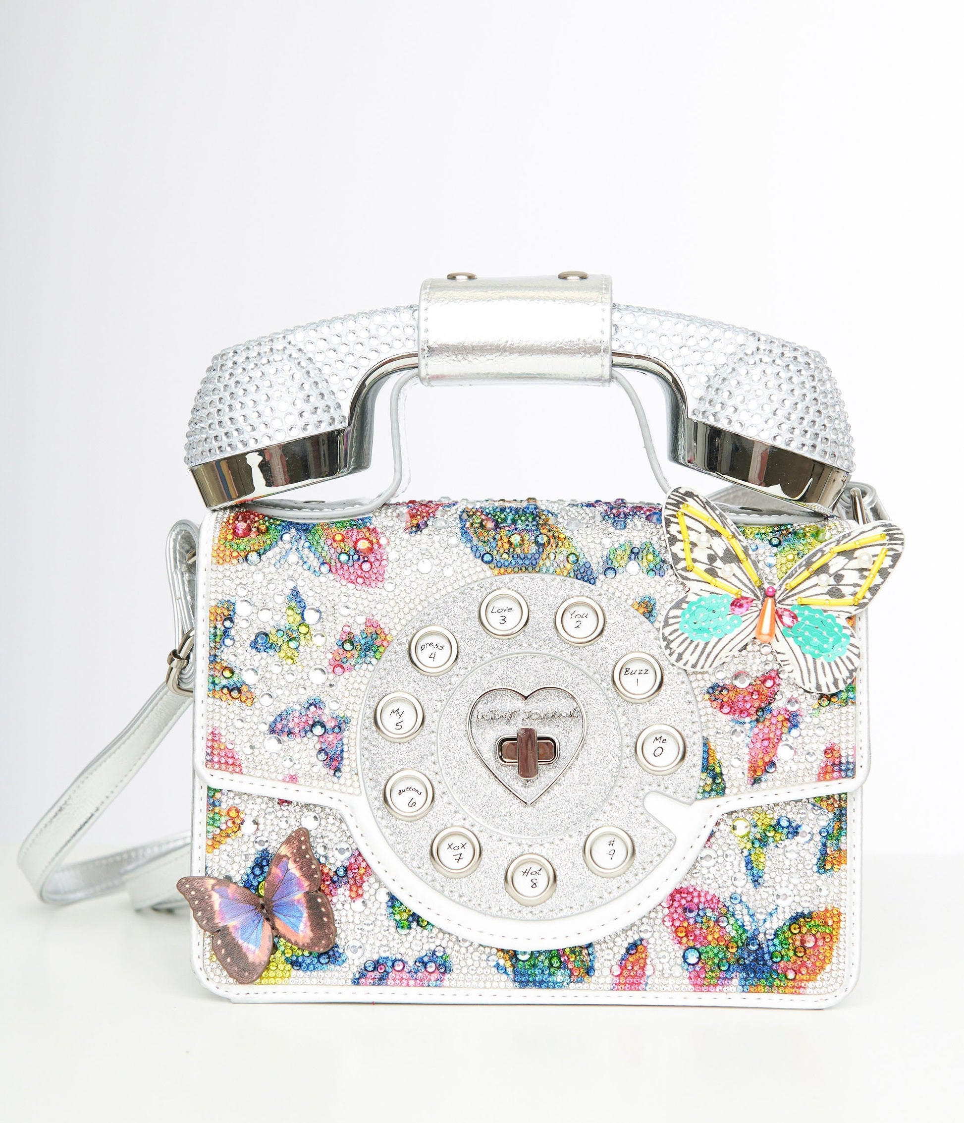 Betsey Johnson Silver & Multicolor Rhinestone Butterfly Phone Handbag - Unique Vintage - Womens, ACCESSORIES, HANDBAGS