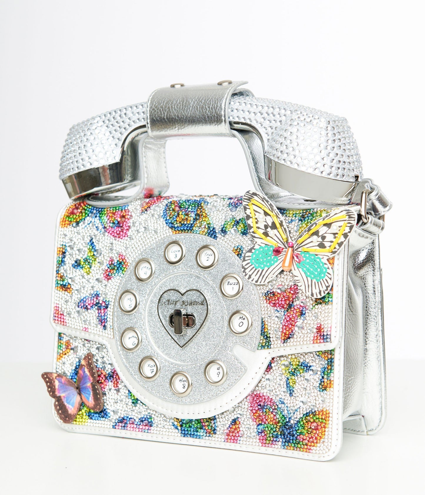 Betsey Johnson Silver & Multicolor Rhinestone Butterfly Phone Handbag - Unique Vintage - Womens, ACCESSORIES, HANDBAGS