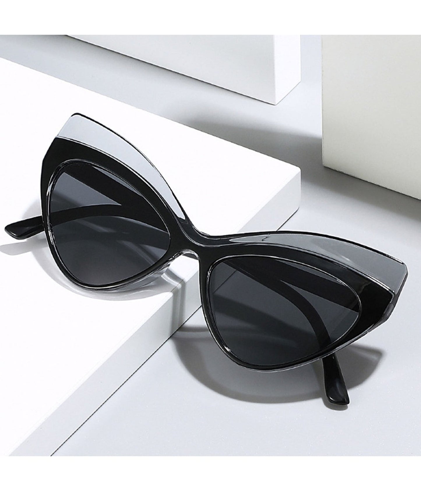 Black Dramatic Cat Eye Sunglasses - Unique Vintage - Womens, ACCESSORIES, SUNGLASSES