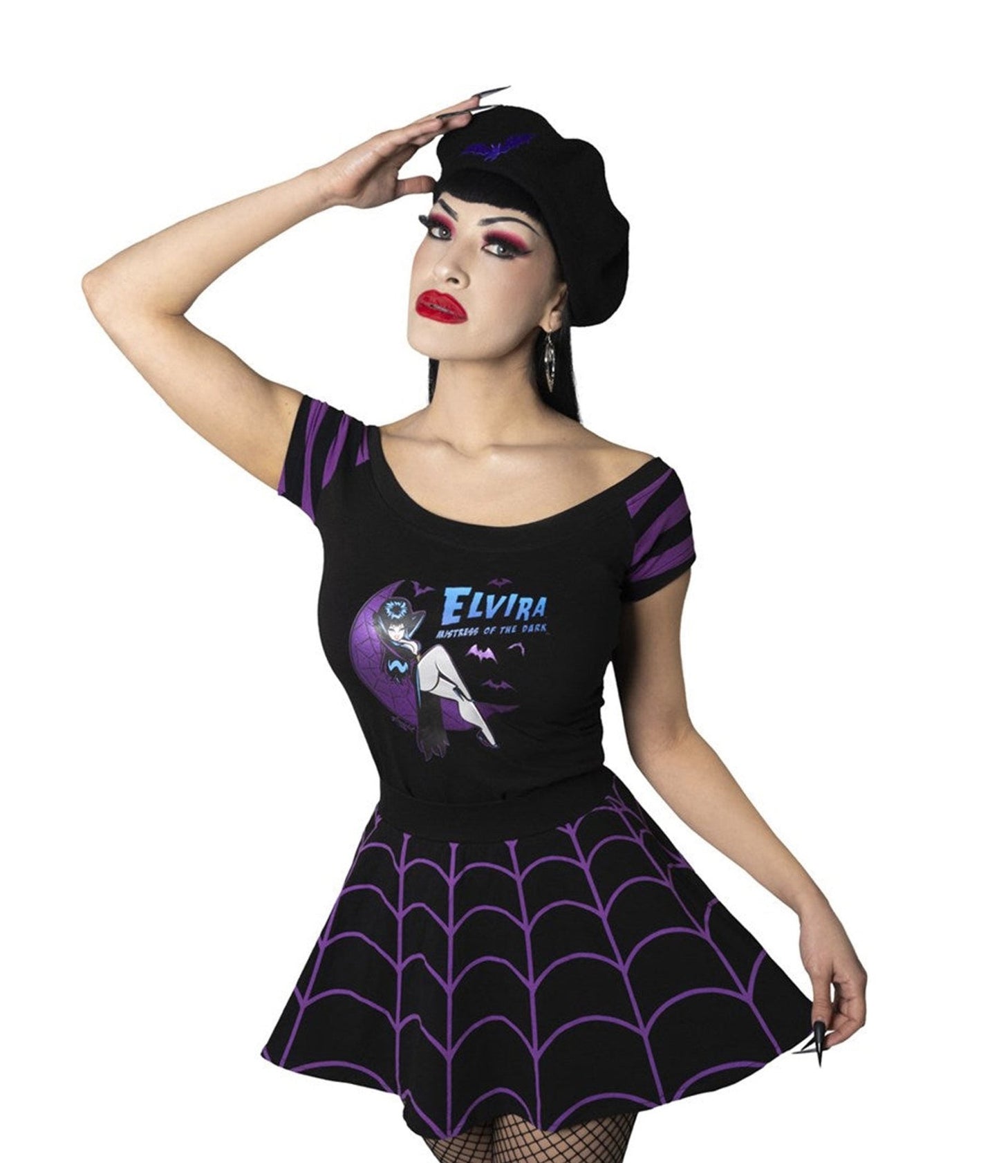 Black Elvira Crescent Moon Off The Shoulder Top - Unique Vintage - Womens, GRAPHIC TEES, TEES
