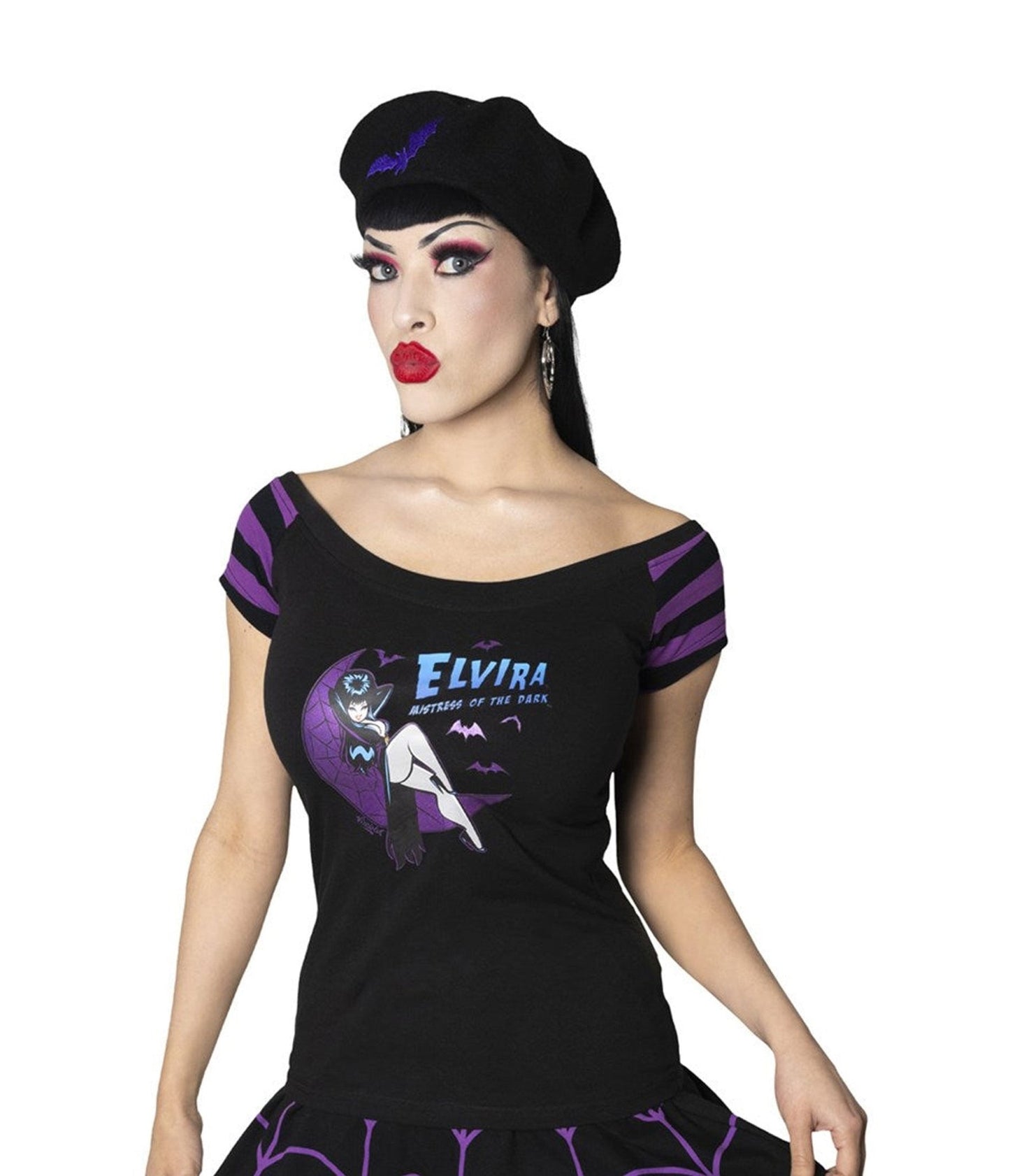 Black Elvira Crescent Moon Off The Shoulder Top - Unique Vintage - Womens, GRAPHIC TEES, TEES