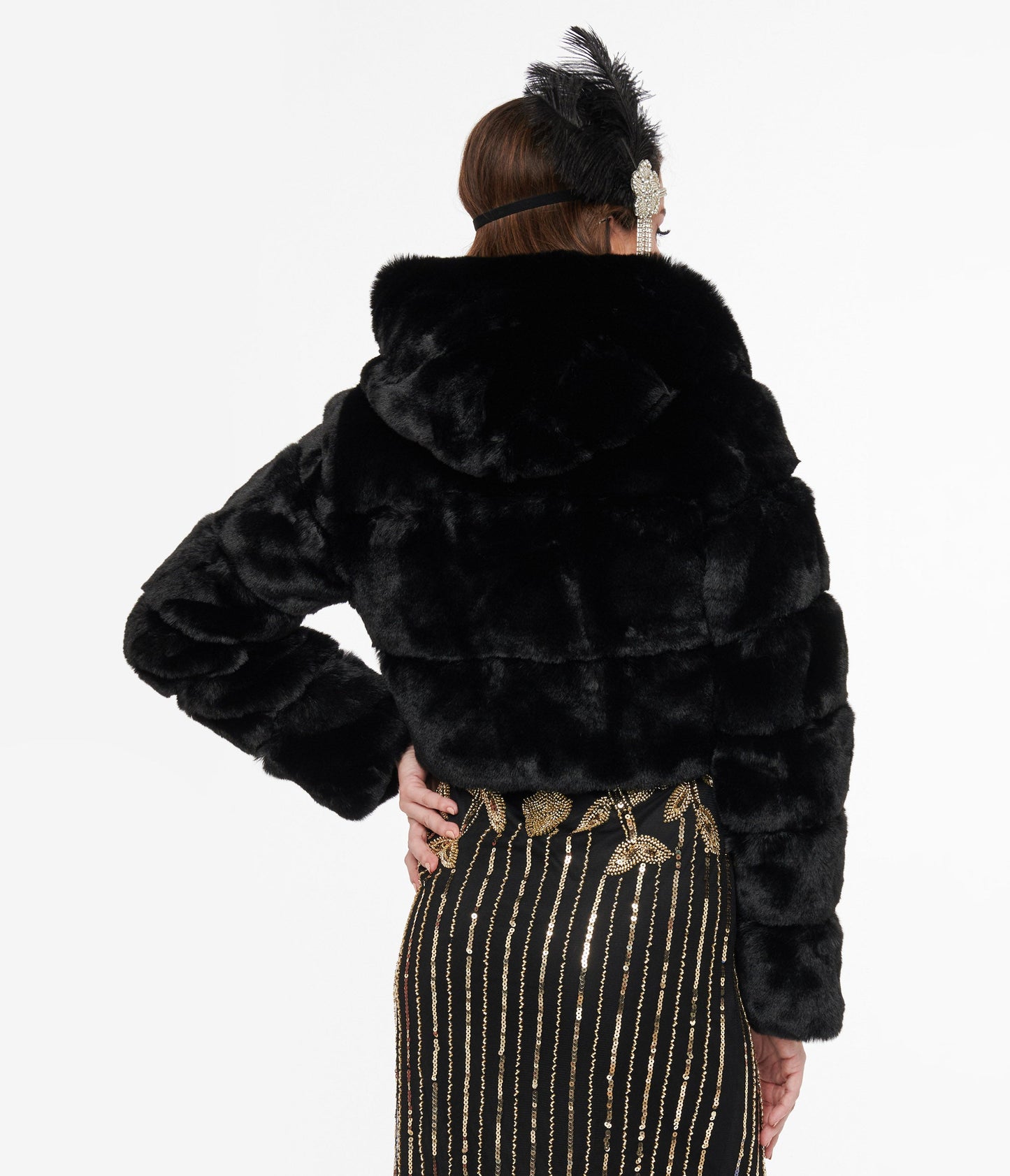 Black Faux Fur Puffer Crop Jacket - Unique Vintage - Womens, TOPS, OUTERWEAR