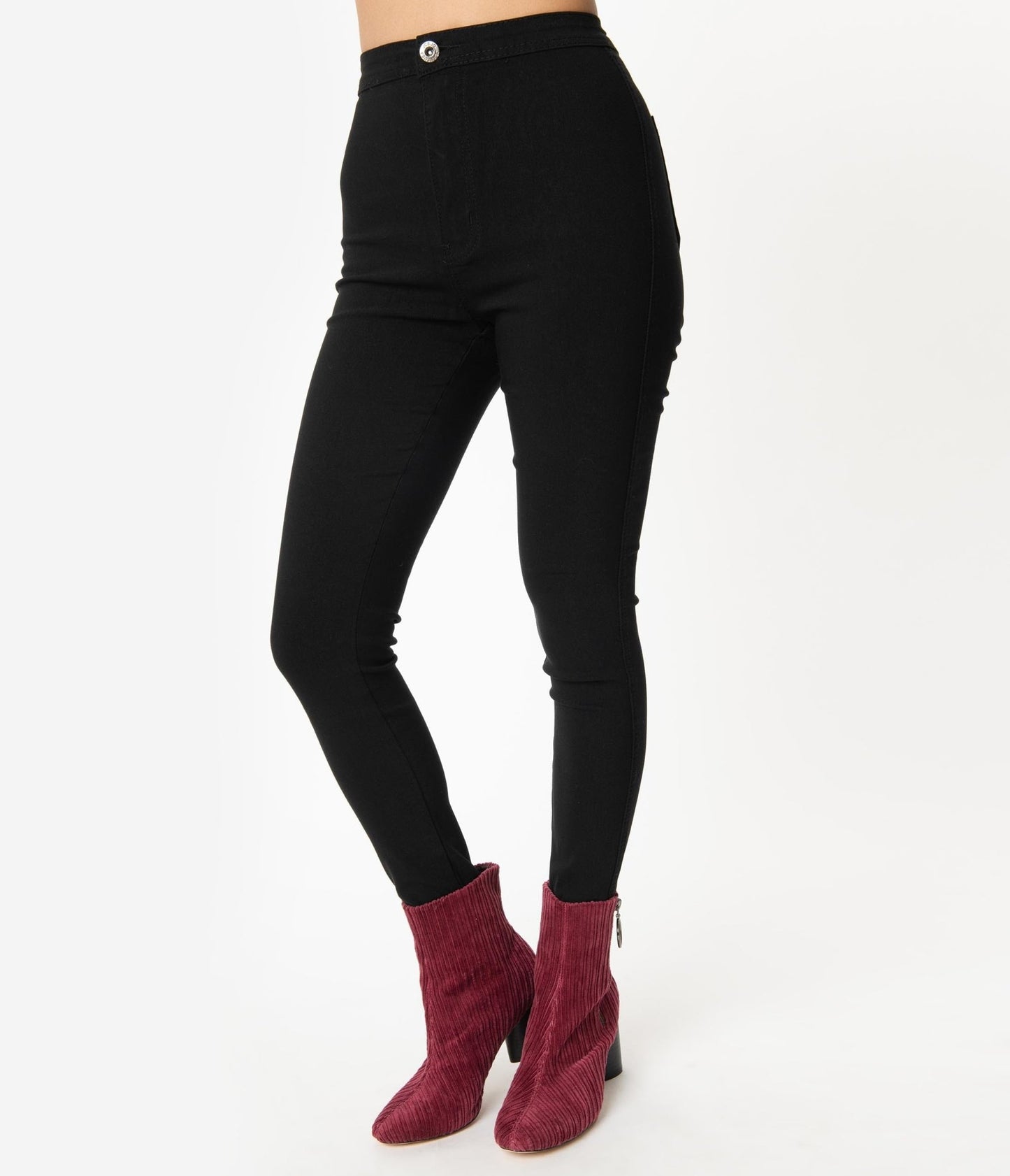 Black High Waist Cigarette Pants - Unique Vintage - Womens, BOTTOMS, PANTS