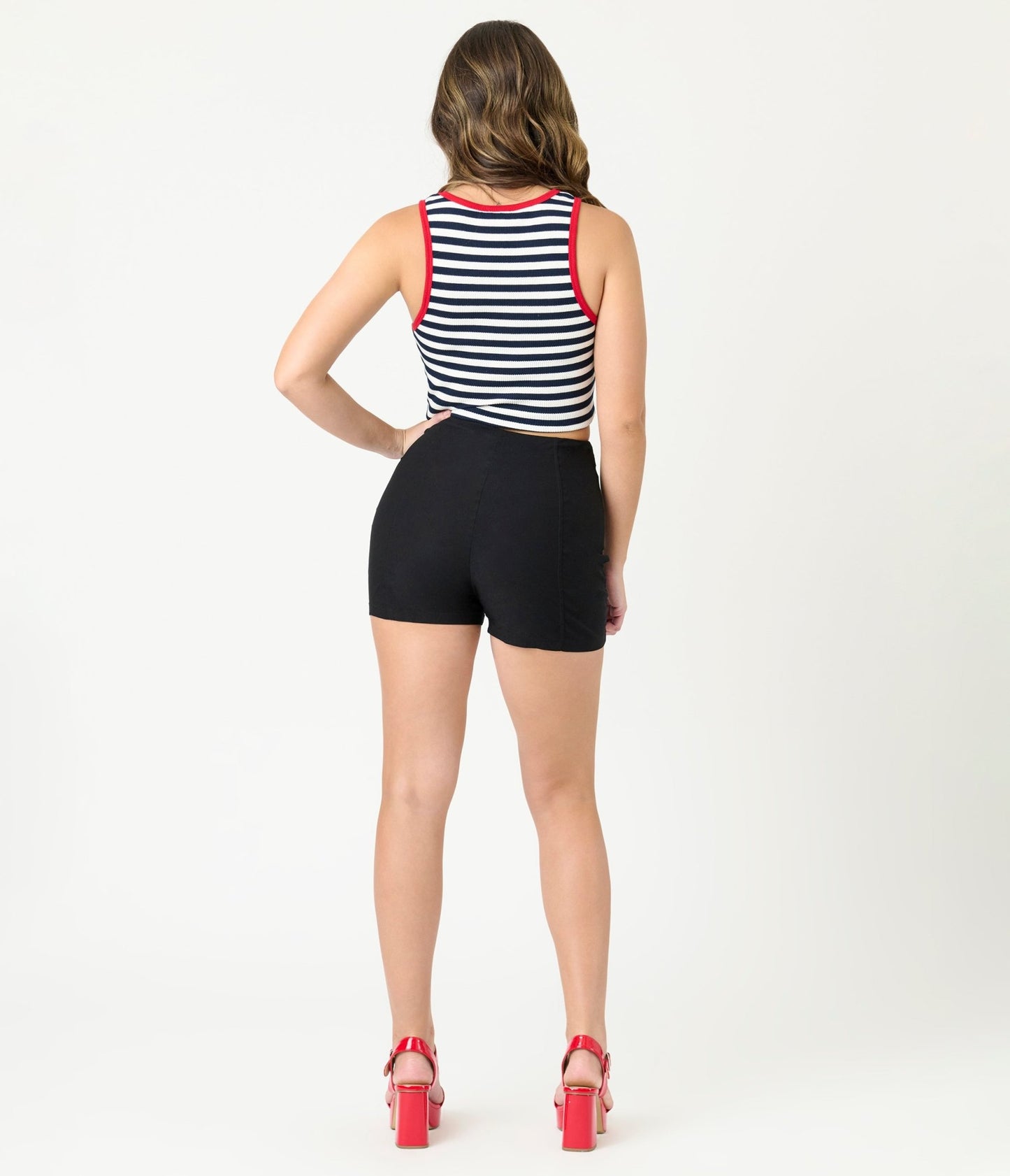 Black High Waisted Sailor Shorts - Unique Vintage - Womens, BOTTOMS, PANTS