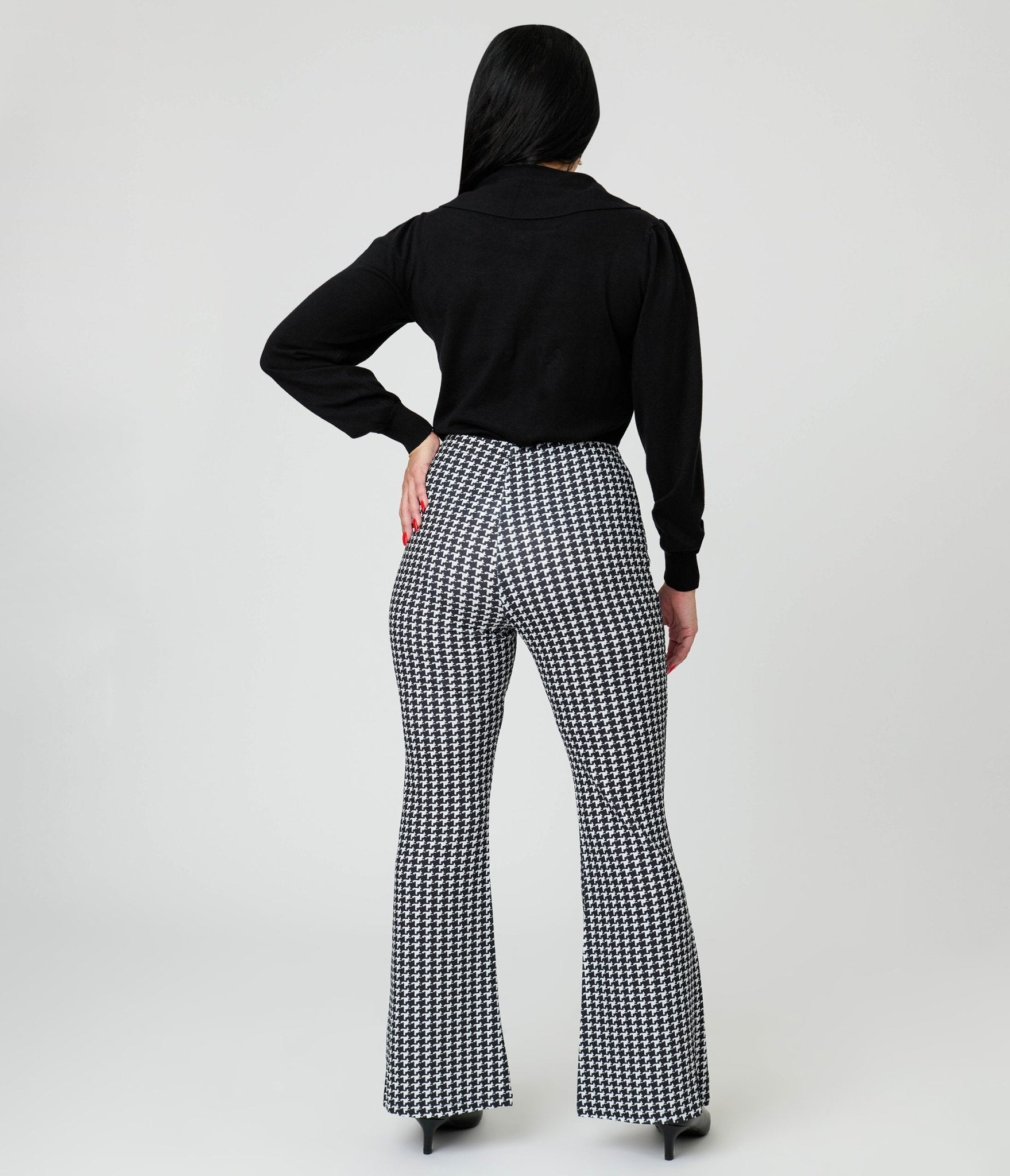 Black Houndstooth High Waist Flare Pants - Unique Vintage - Womens, BOTTOMS, PANTS