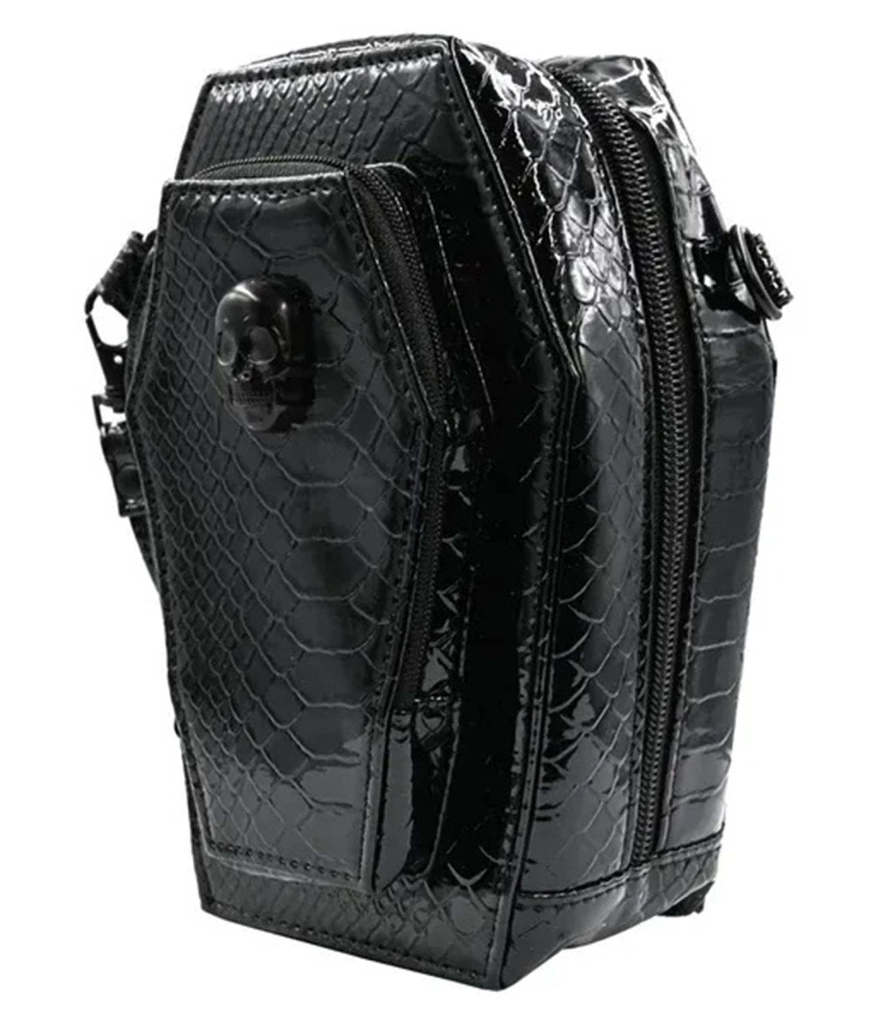 Black Leatherette Mini Coffin Crossbody Purse - Unique Vintage - Womens, ACCESSORIES, HANDBAGS