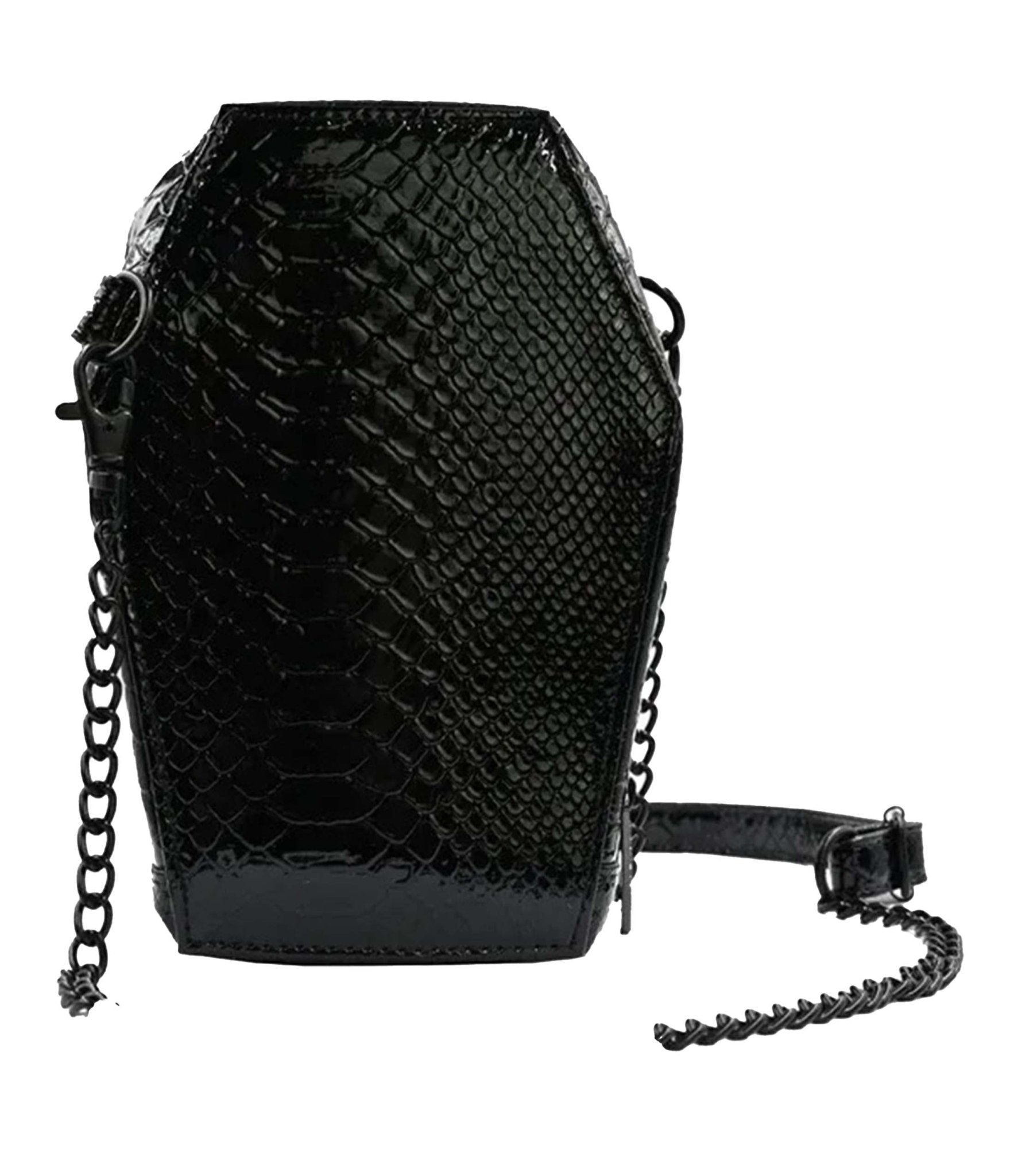 Black Leatherette Mini Coffin Crossbody Purse - Unique Vintage - Womens, ACCESSORIES, HANDBAGS