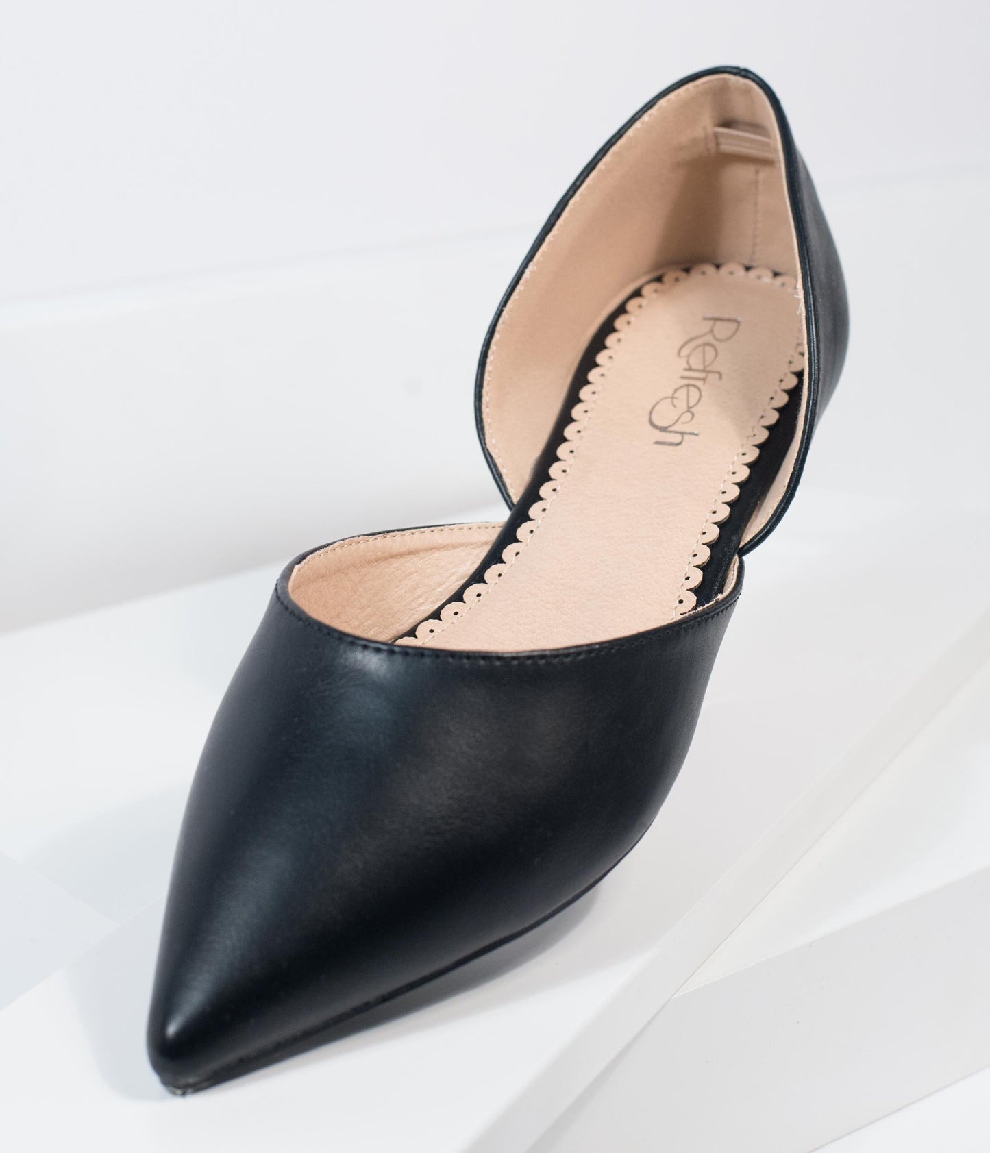 Black Leatherette Pointed Toe Flats - Unique Vintage - Womens, SHOES, FLATS