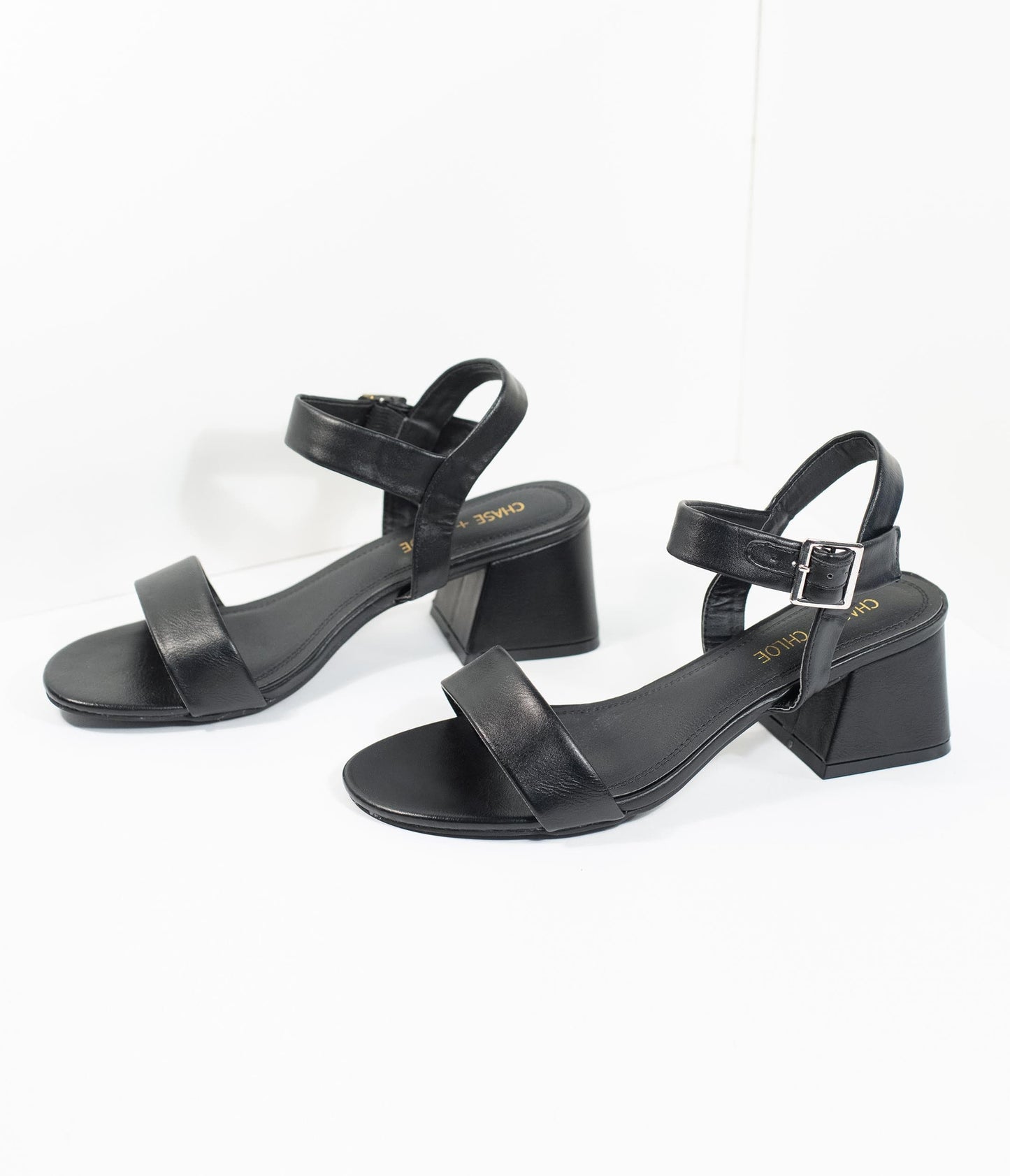 Black Leatherette Teagan Heeled Sandal - Unique Vintage - Womens, SHOES, HEELS