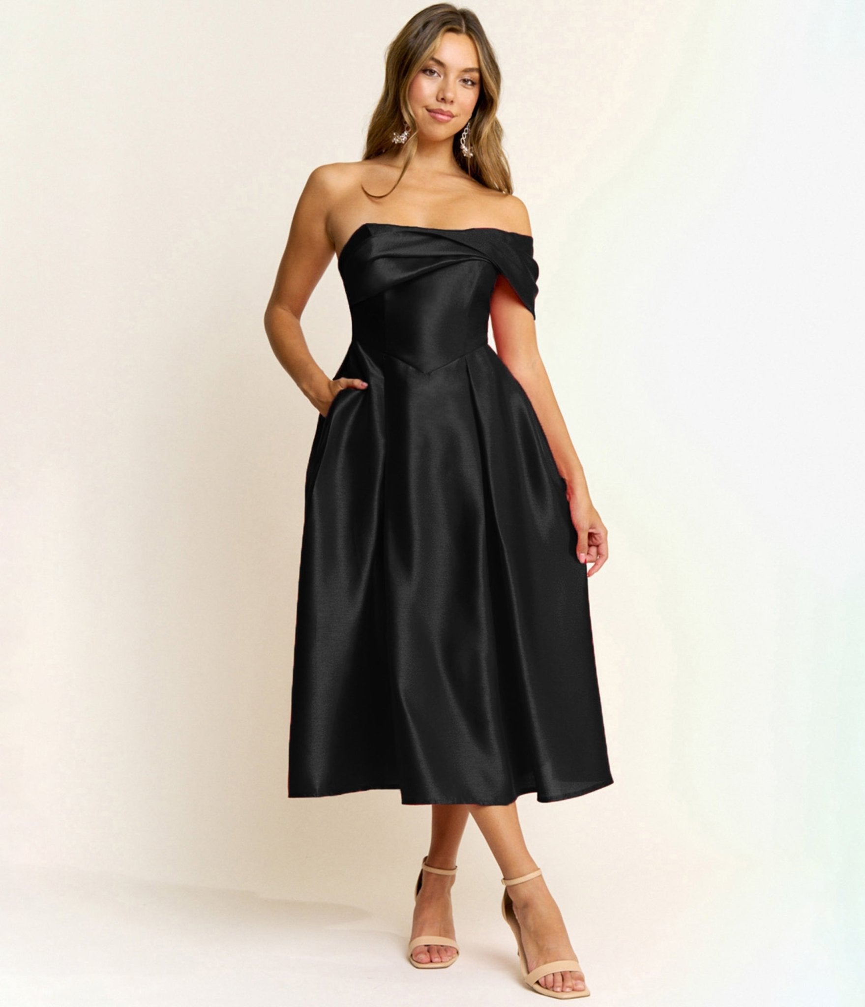 Black Off The Shoulder Midi Dress – Unique Vintage