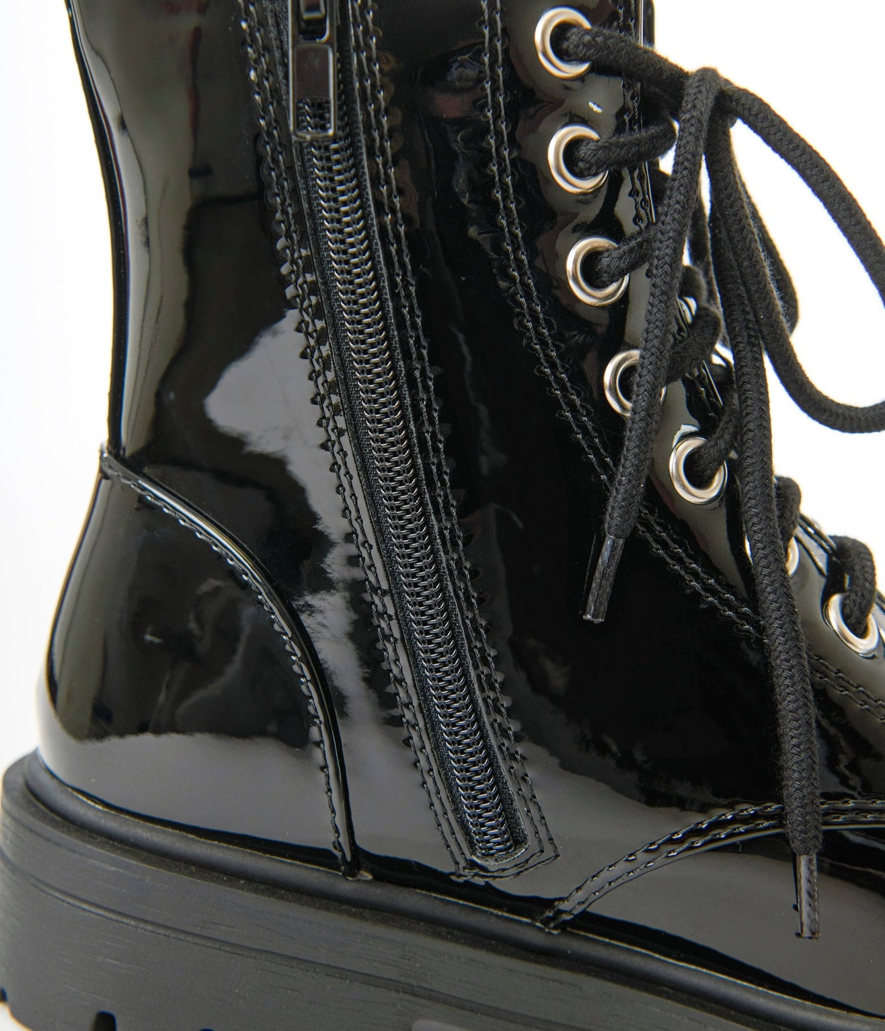 Black Patent Leatherette Lace Up Boots - Unique Vintage - Womens, SHOES, BOOTS
