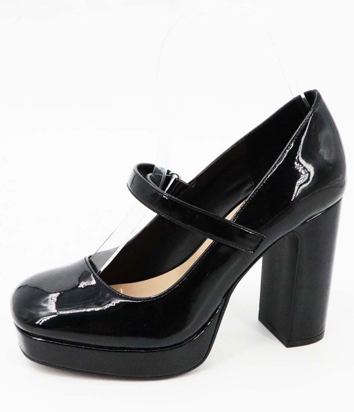 Black Patent Leatherette Platform Mary Jane Heels - Unique Vintage - Womens, SHOES, HEELS