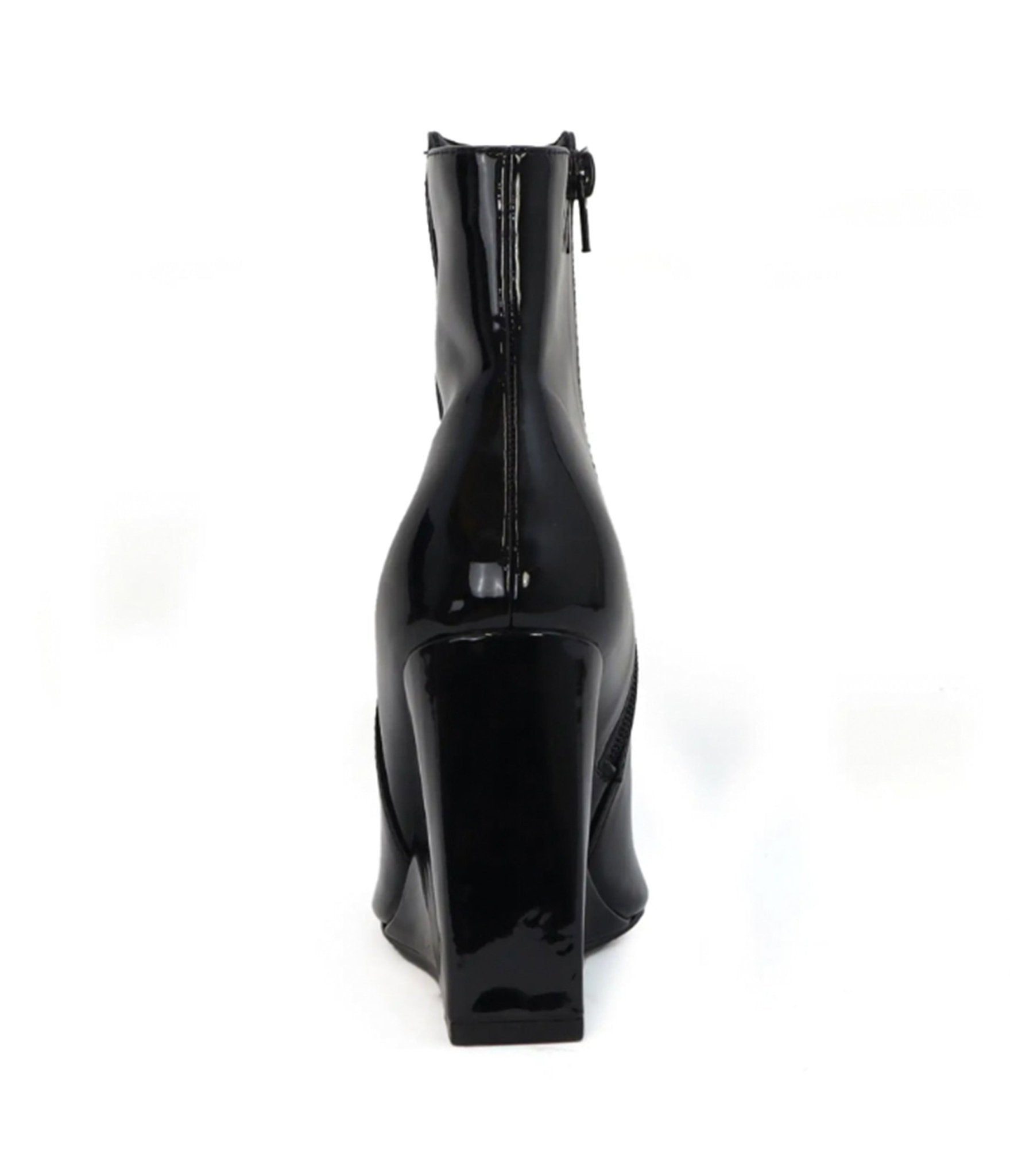 Black Patent Wedge Booties - Unique Vintage - Womens, SHOES, BOOTS