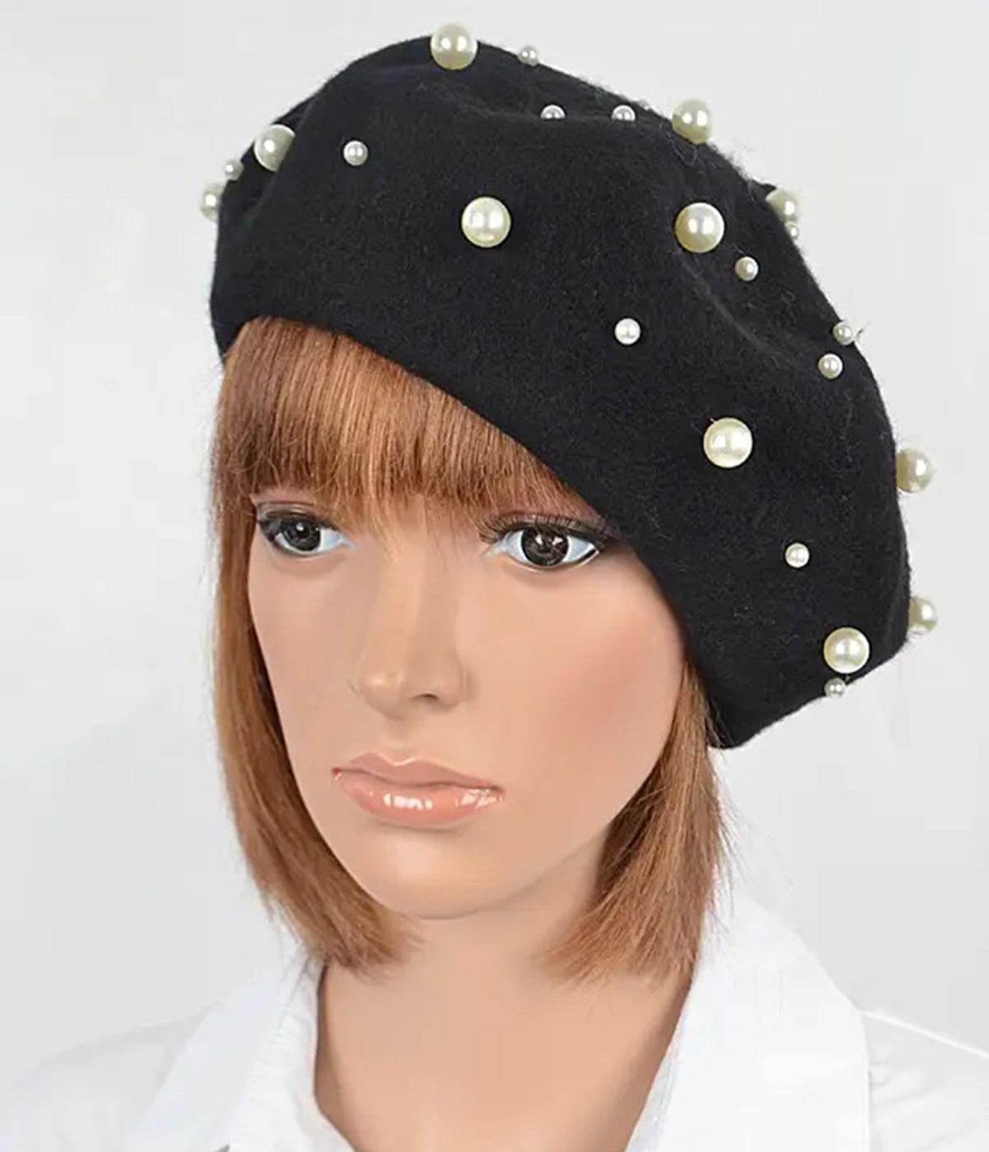 Black & Pearl Beret - Unique Vintage - Womens, ACCESSORIES, HATS