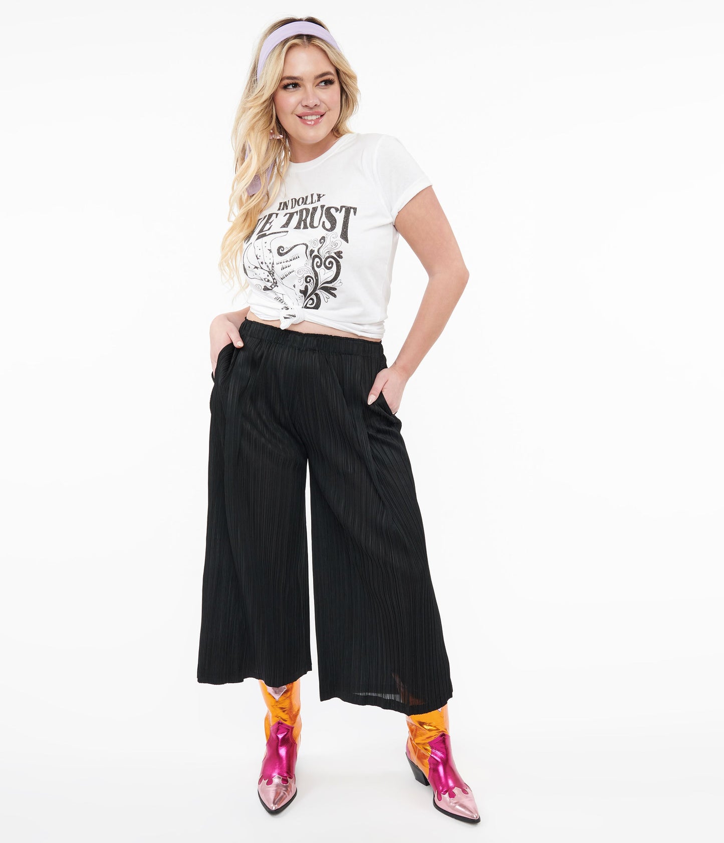 Black Pleated Cropped Pants - Unique Vintage - Womens, BOTTOMS, SKIRTS